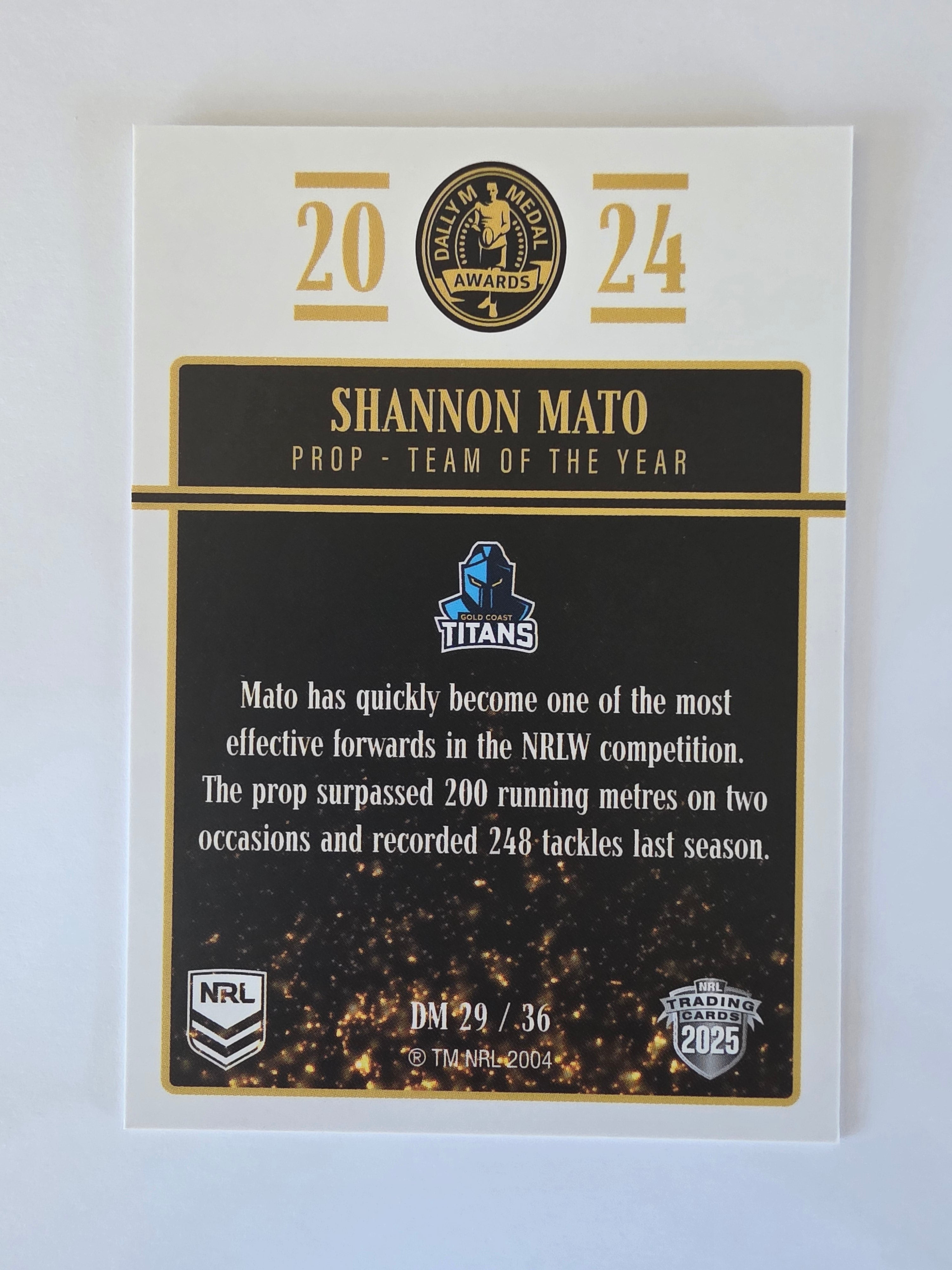 NRL 2025 Elite | 2024 Dally M Awards | #DM29 | Shannon Mato | Titans