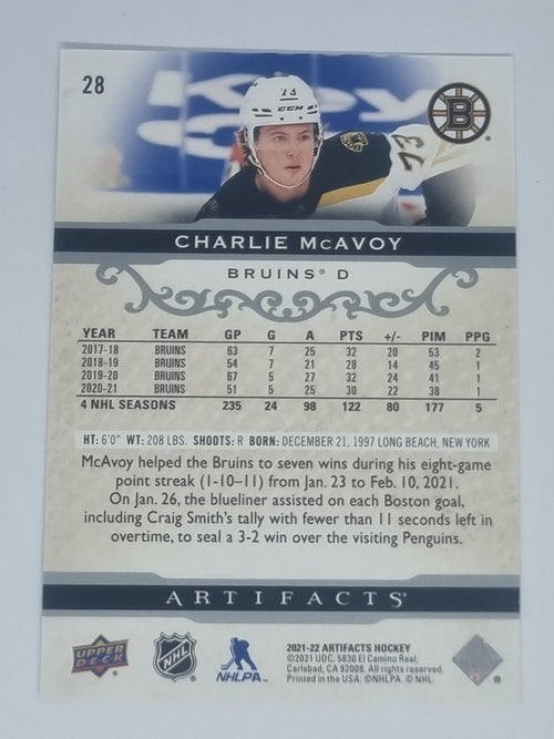 2021-22 Hockey Artifacts - #28 - Charlie McAvoy - Bruins