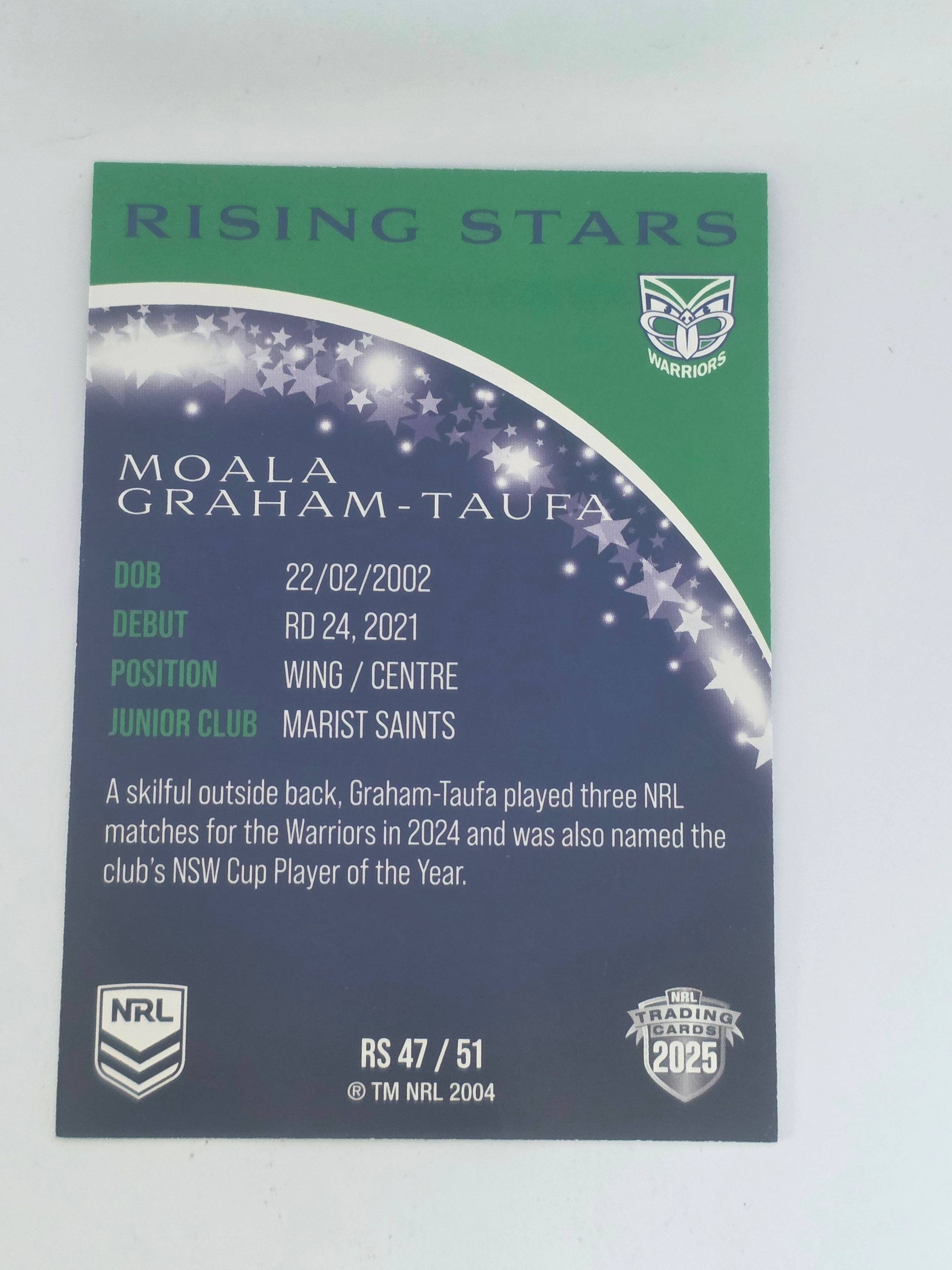 NRL 2025 Traders | Rising Stars | #RS47 | Moala Graham-Taufa | Warriors