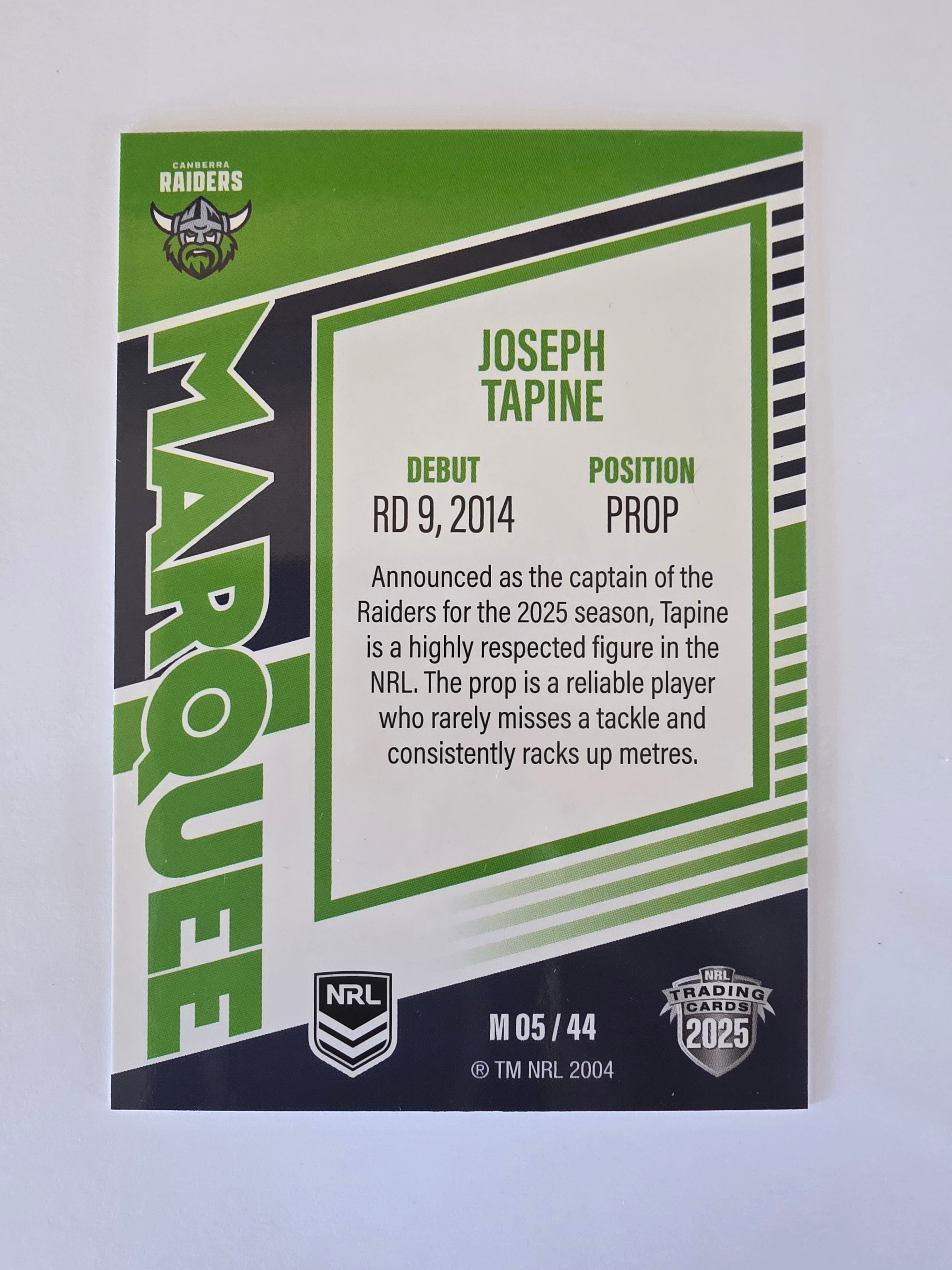 NRL 2025 Elite | Marquee | #M05 | Joseph Tapine | Raiders