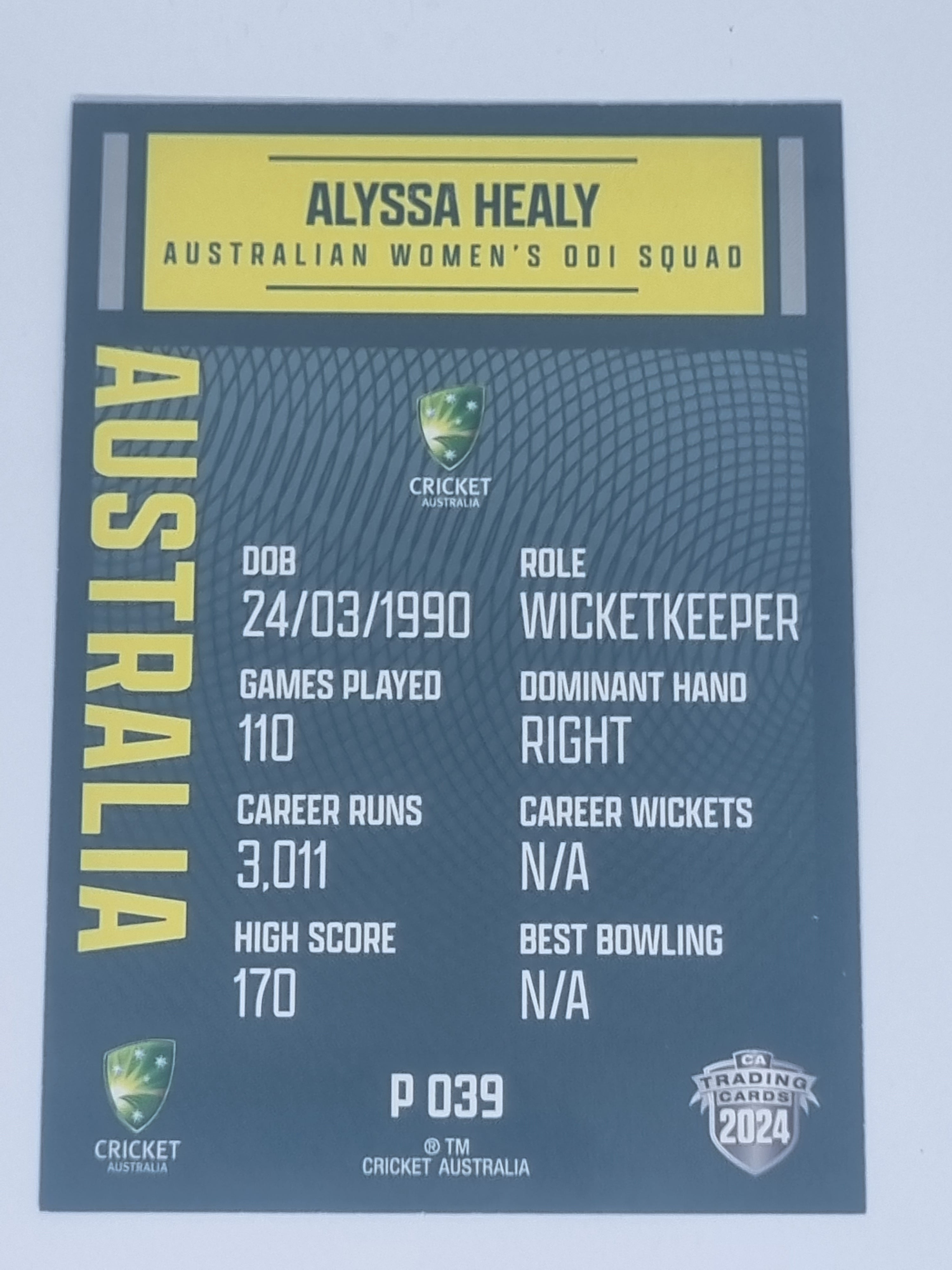 2024-25 LUXE Cricket Traders - Parallel - #P039 - Alyssa Healy - Aust ODI