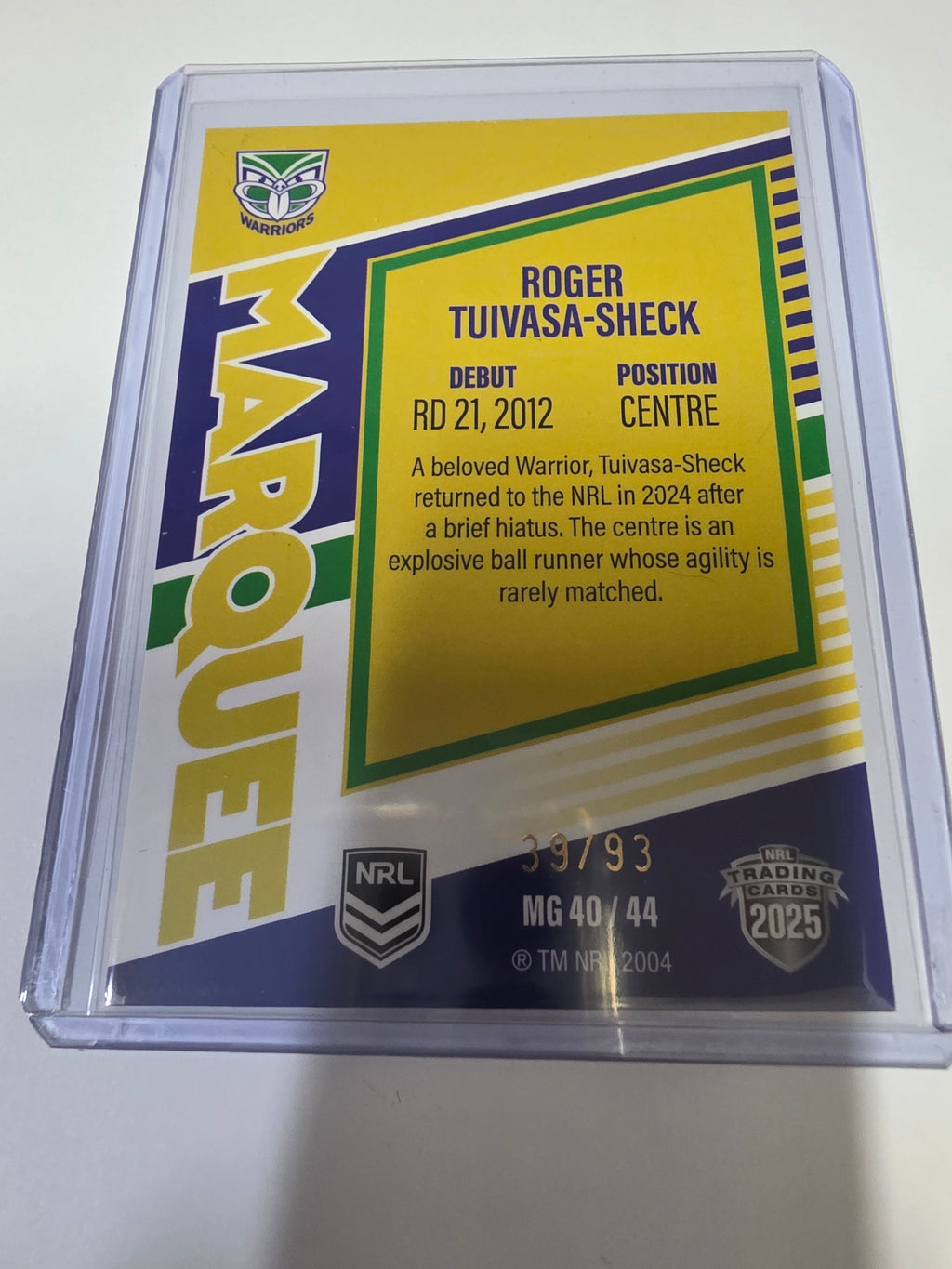 NRL 2025 Elite | Marquee Gold | #MG40 | Roger Tuivasa-Sheck | #39/93 | Warriors