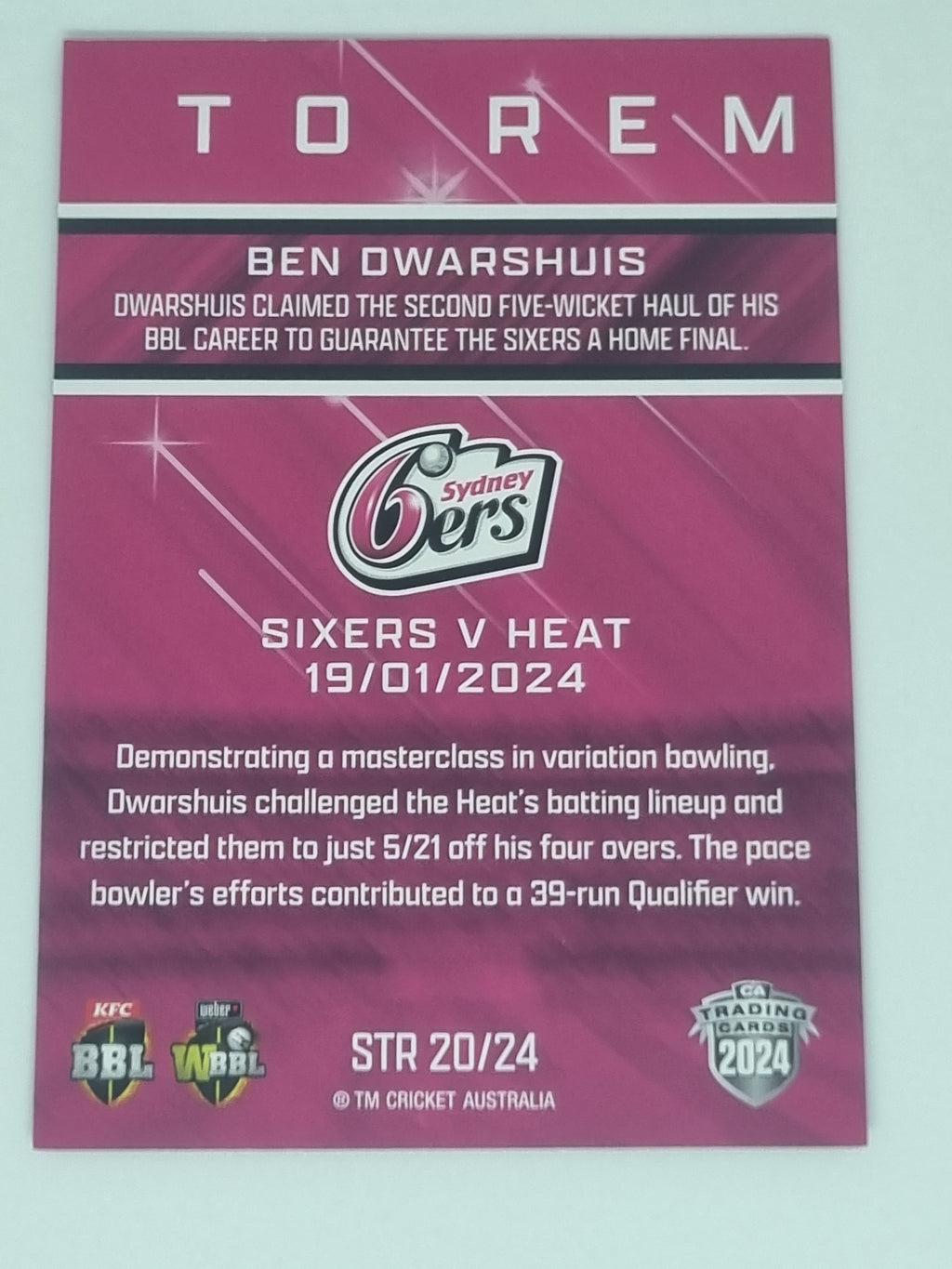 2024-25 LUXE Cricket - Season to Remember - #STR20 - Ben Dwarshuis - Sixers