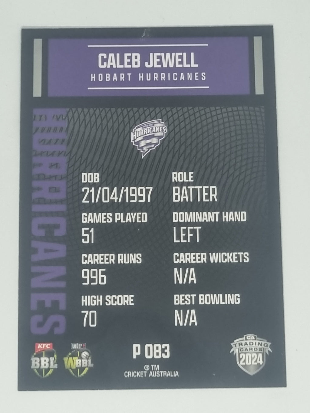 2024-25 LUXE Cricket Traders - Parallel - #P083 - Caleb Jewell - Hurricanes