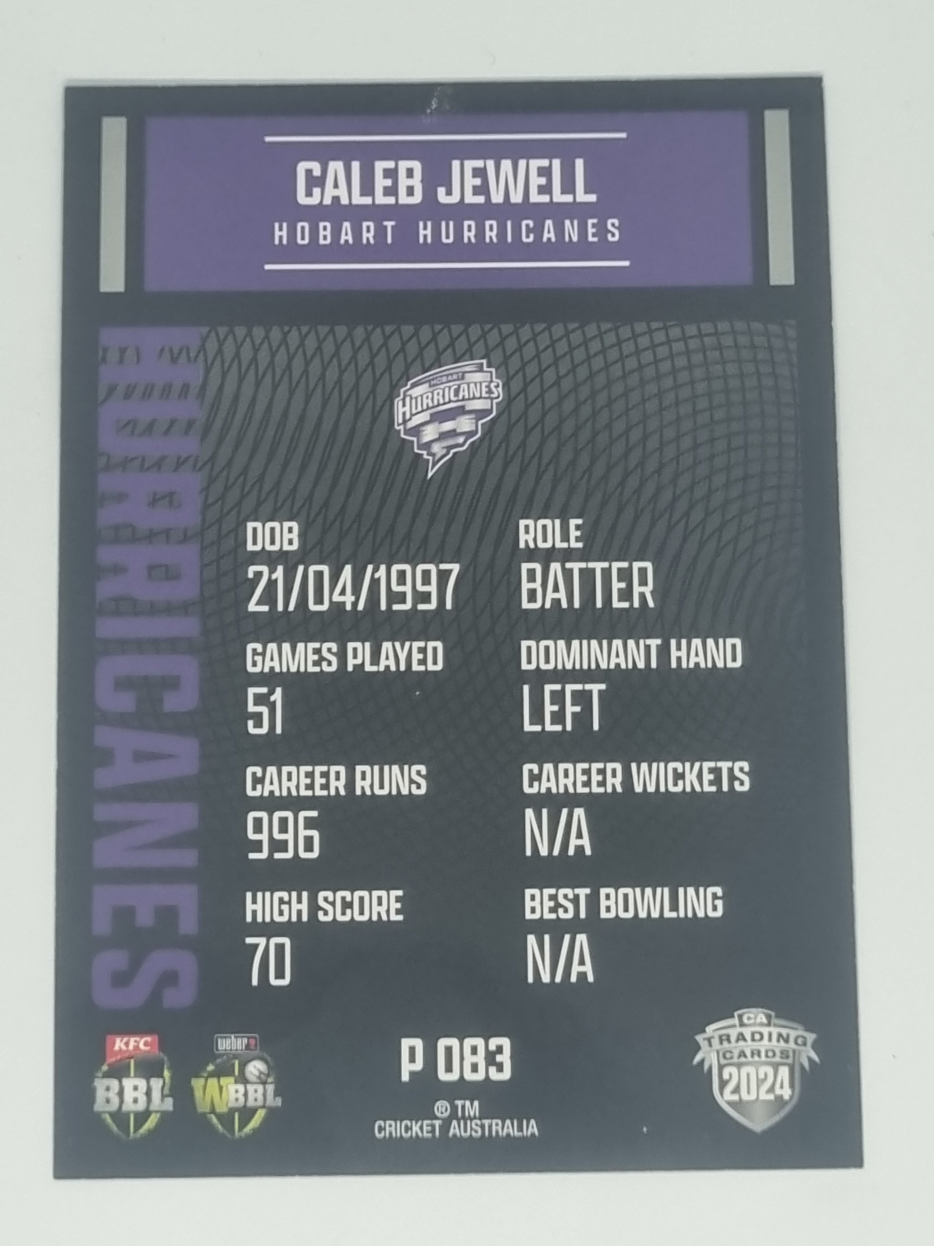 2024-25 LUXE Cricket Traders - Parallel - #P083 - Caleb Jewell - Hurricanes