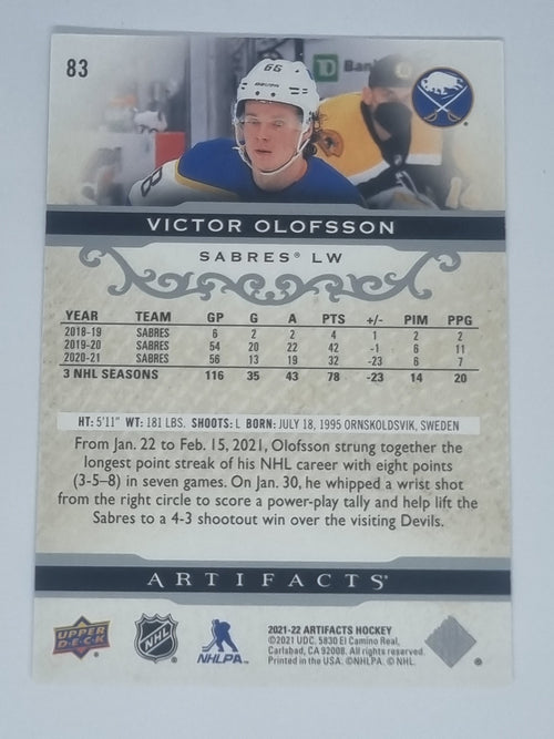 2021-22 Hockey Artifacts - #83 - Victor Olofsson - Sabres