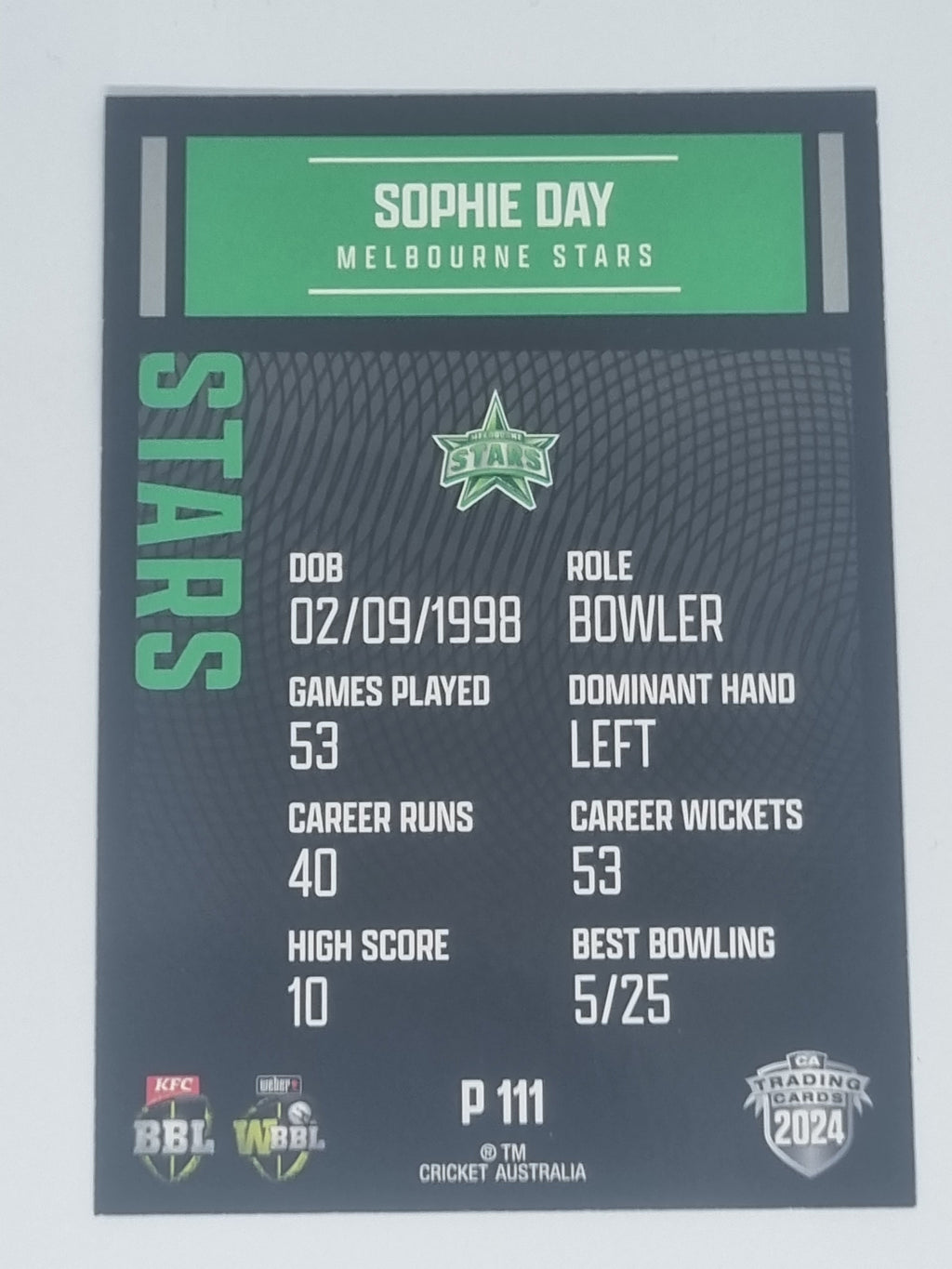 2024-25 LUXE Cricket Traders - Parallel - #P111 - Sophie Day - Stars