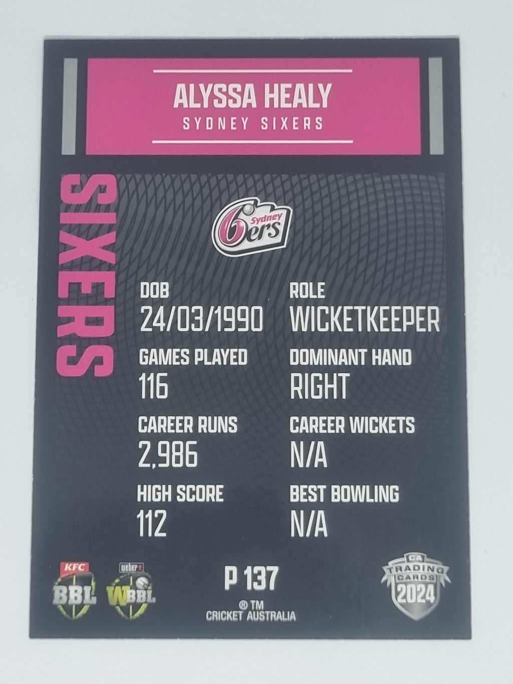 2024-25 LUXE Cricket Traders - Parallel - #P137 - Alyssa Healy - Sixers
