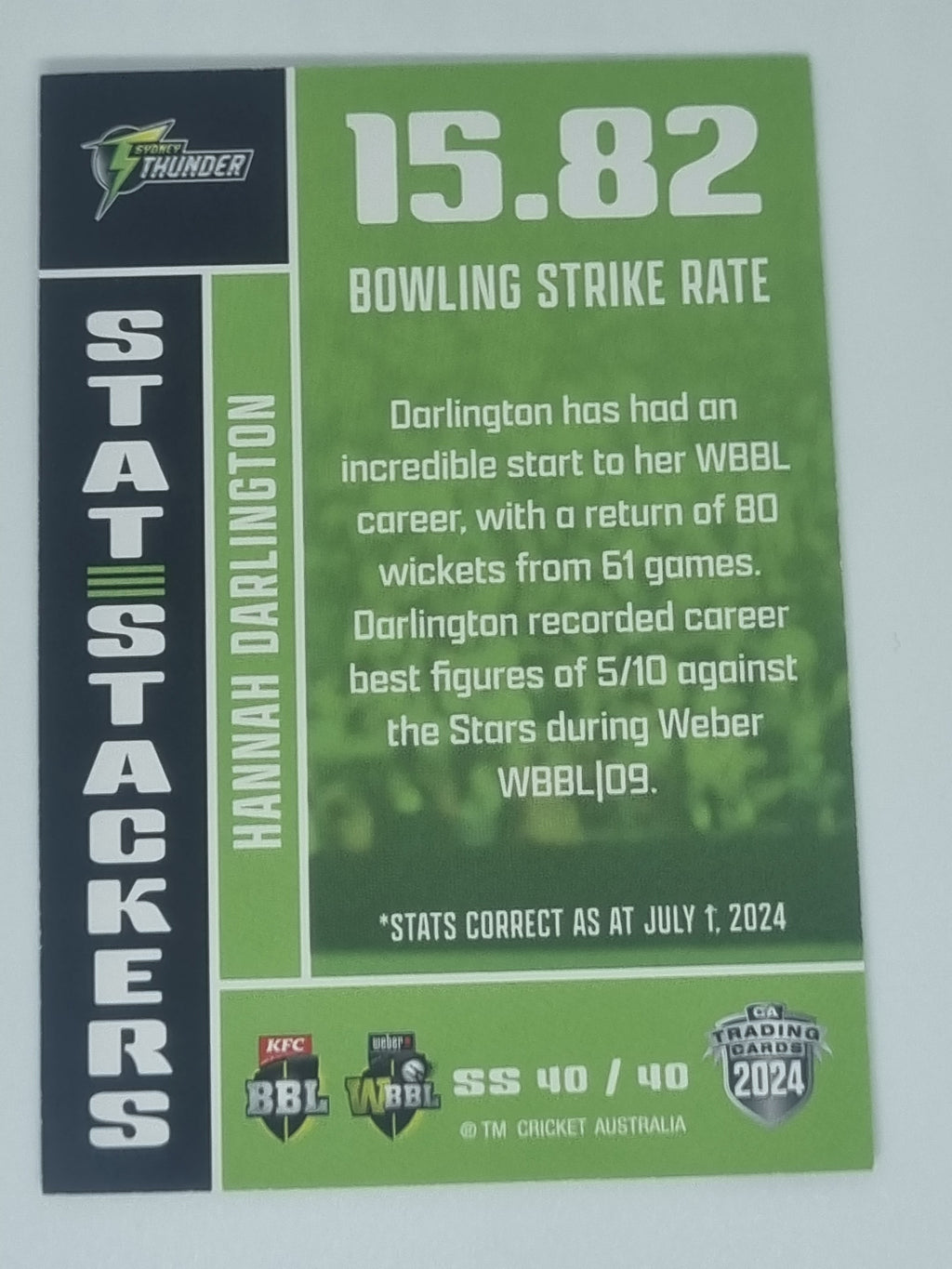 2024-25 LUXE Cricket - Stat Stackers - #SS40 - Hannah Darlington - Thunder