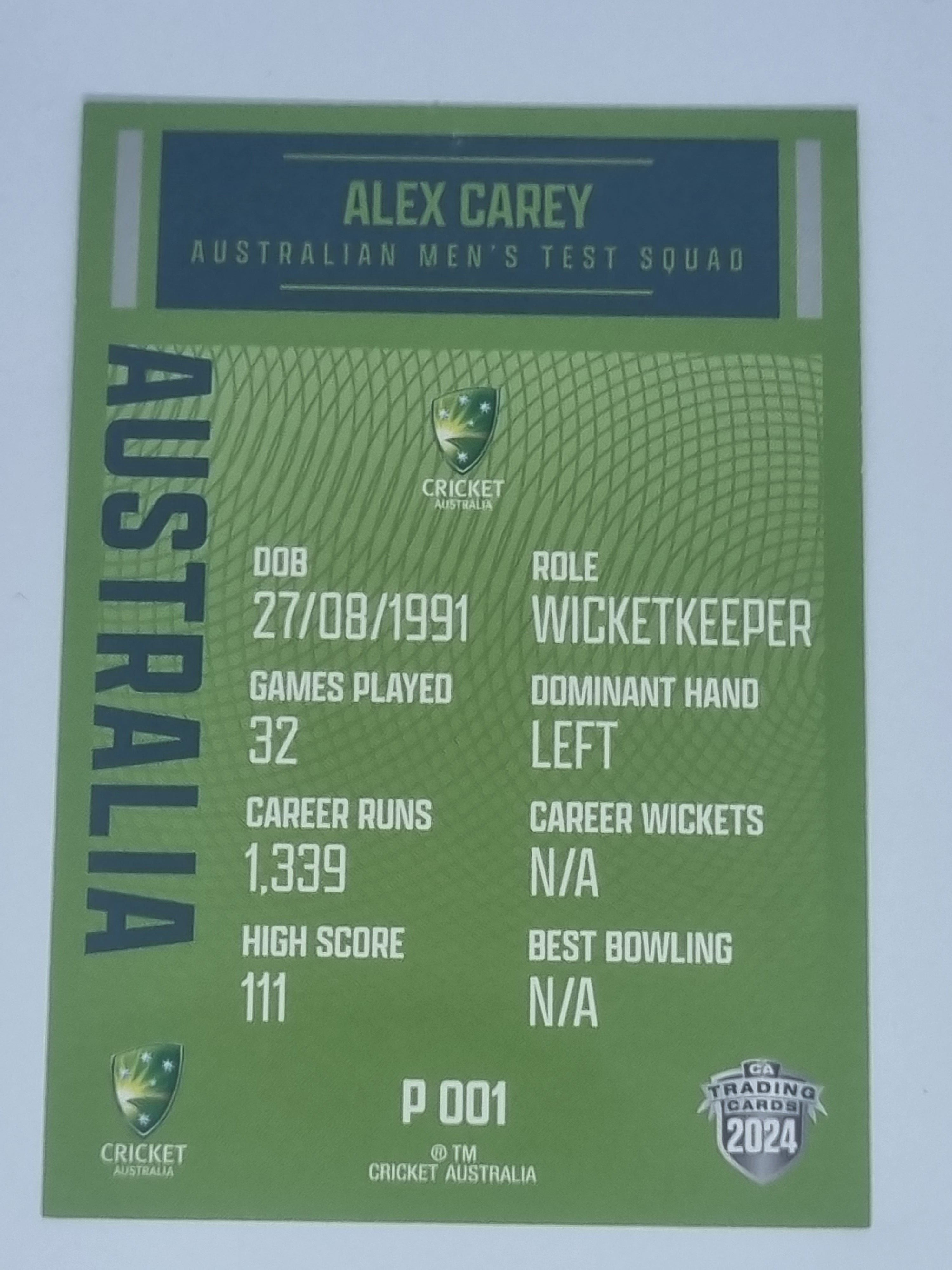 2024-25 LUXE Cricket Traders - Parallel - #P001 - Alex Carey - Aust Test