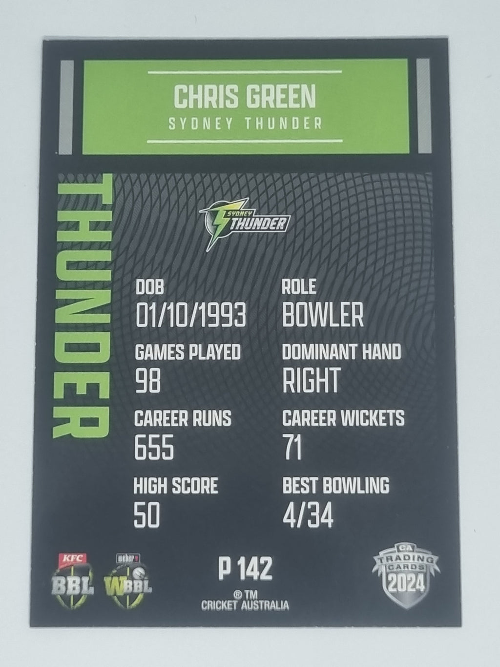 2024-25 LUXE Cricket Traders - Parallel - #P142 - Chris Green - Thunder