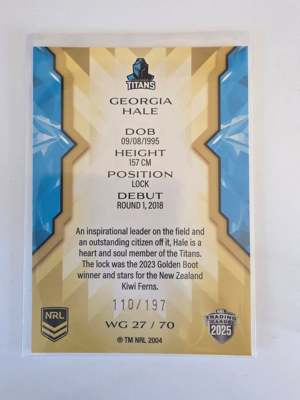 NRL 2025 Traders Titanium | NRLW Gold | #WG27 | Georgia Hale | #110/197 | Titans