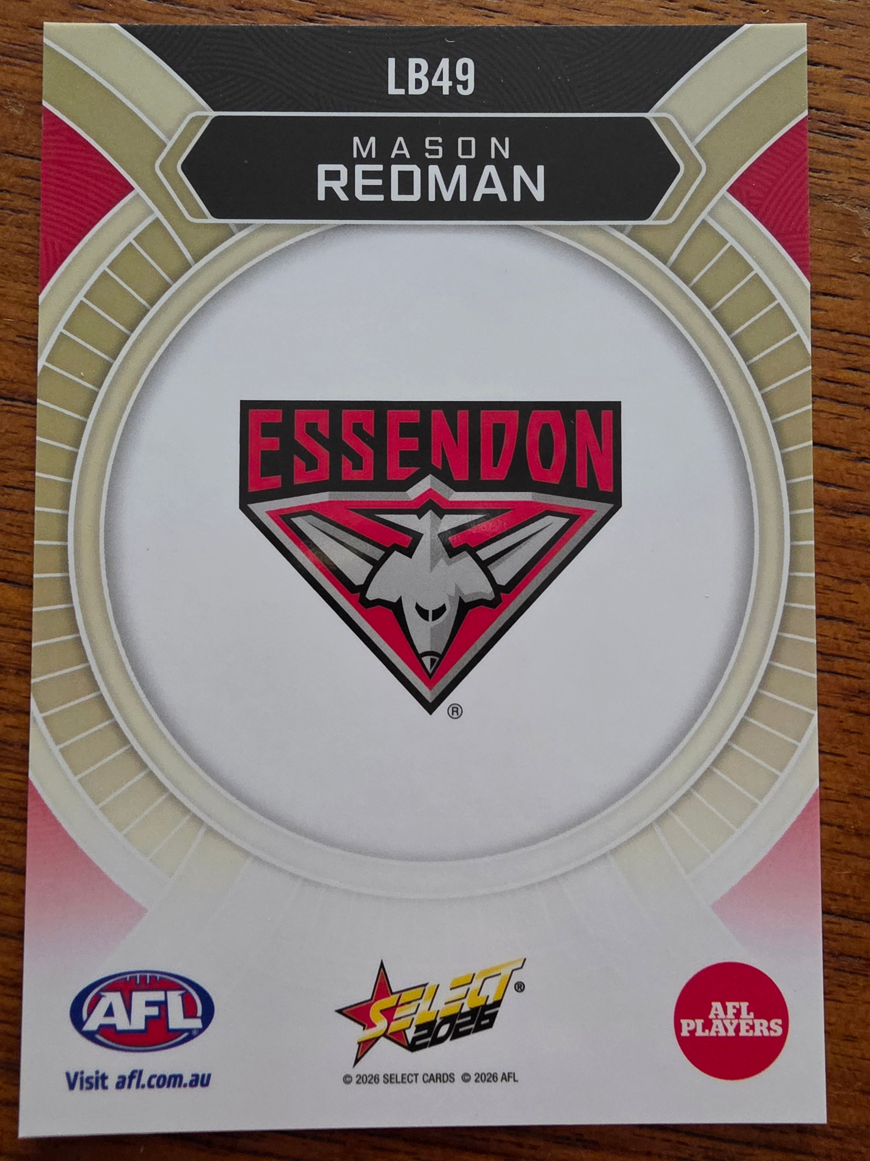 2026 AFL Footy Stars Luminous LB49 Mason Redman - Essendon Bombers
