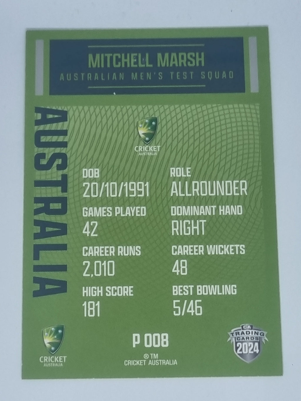2024-25 LUXE Cricket Traders - Parallel - #P008 - Mitchell Marsh - Aust Test