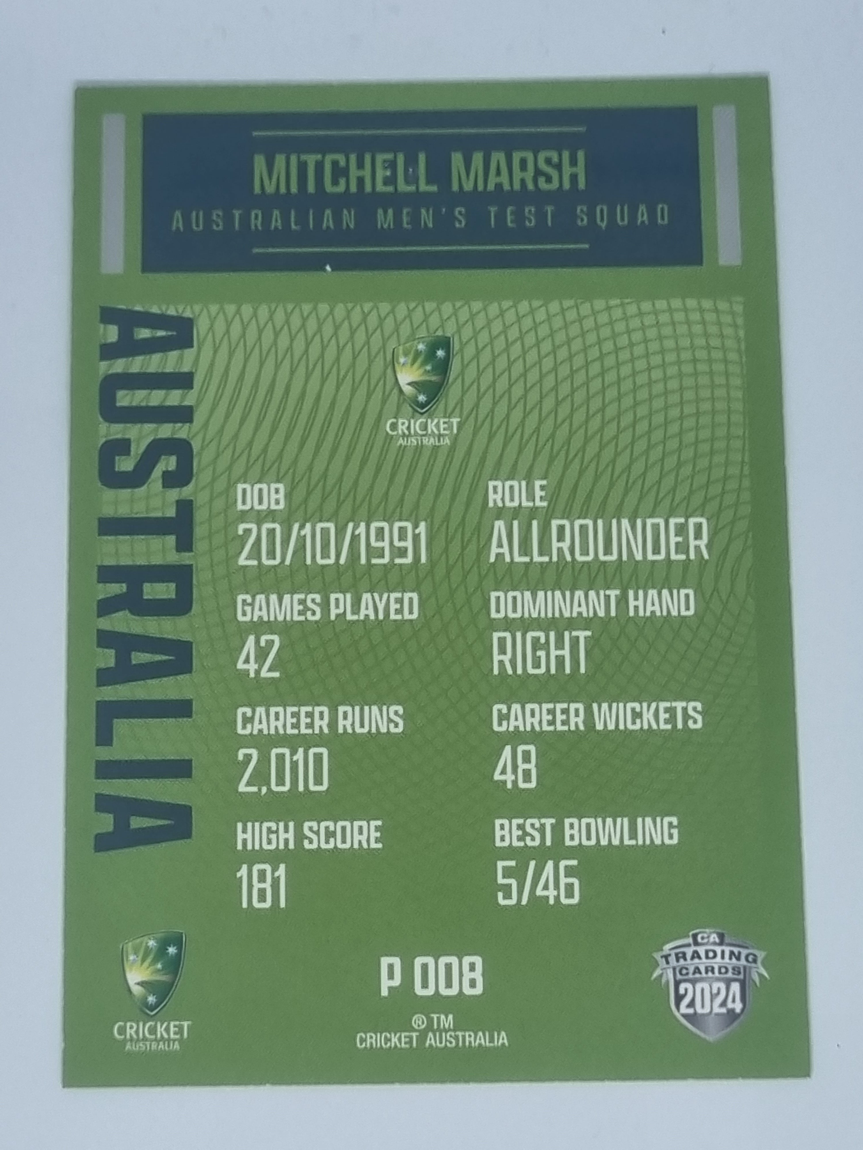2024-25 LUXE Cricket Traders - Parallel - #P008 - Mitchell Marsh - Aust Test