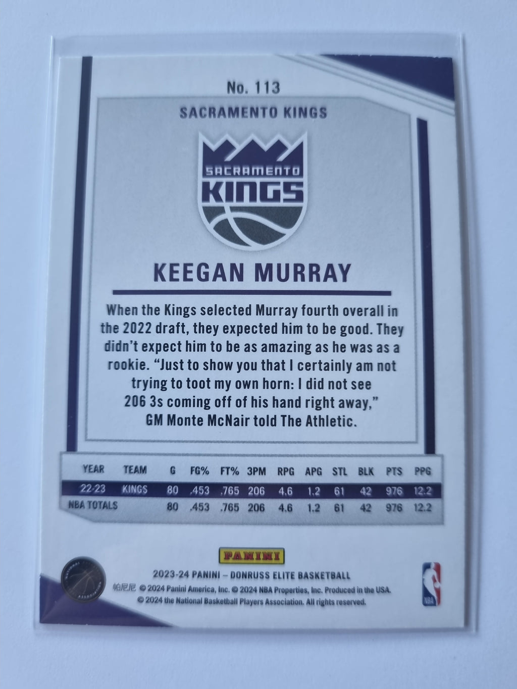 2023-24 Panini Donruss Elite - #113 - Keegan Murray - Sacramento Kings