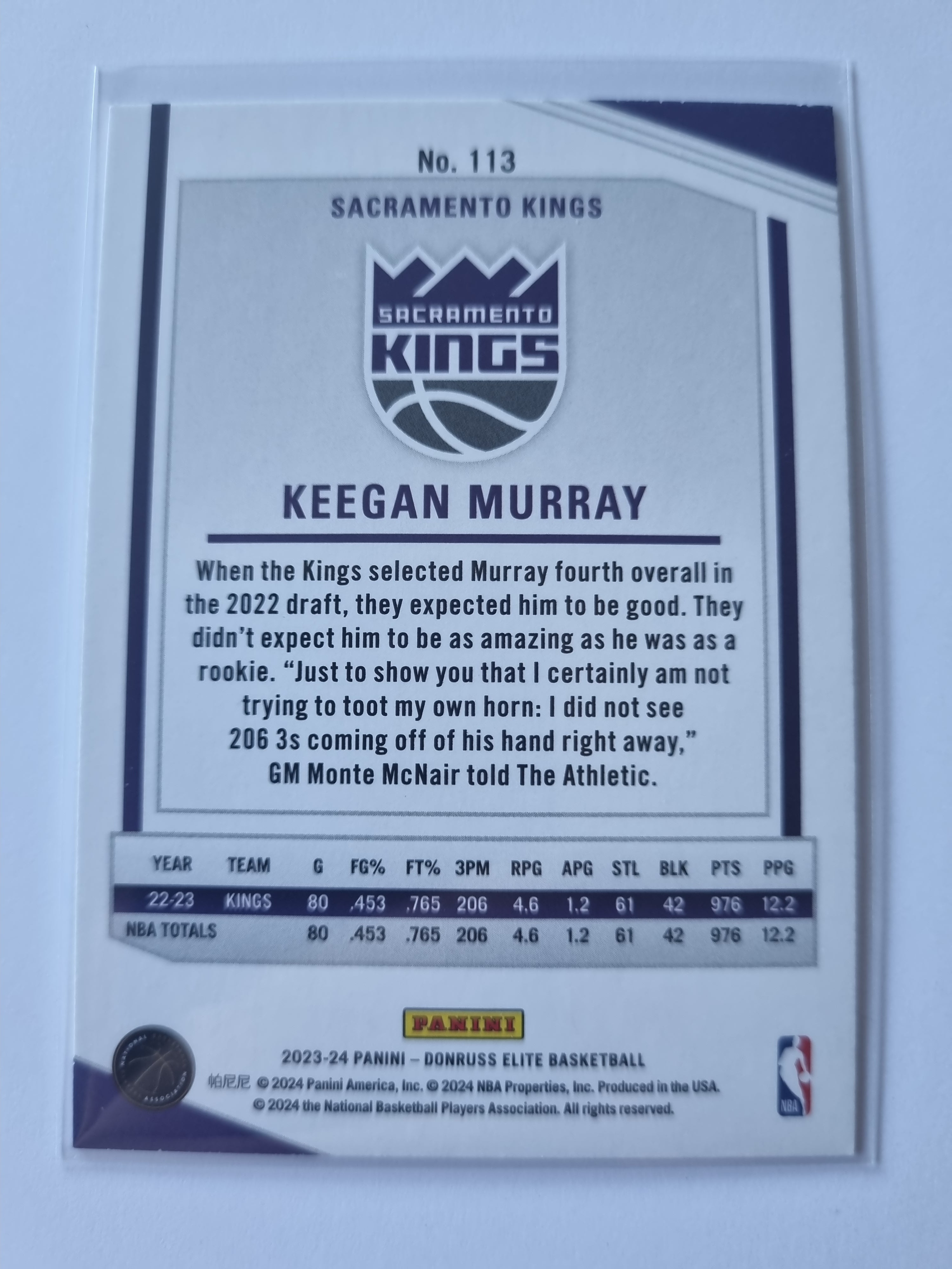 2023-24 Panini Donruss Elite - #113 - Keegan Murray - Sacramento Kings