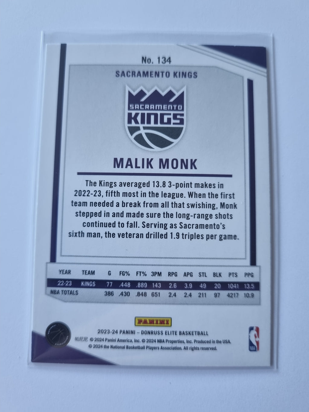 2023-24 Panini Donruss Elite - #134 - Malik Monk - Sacramento Kings