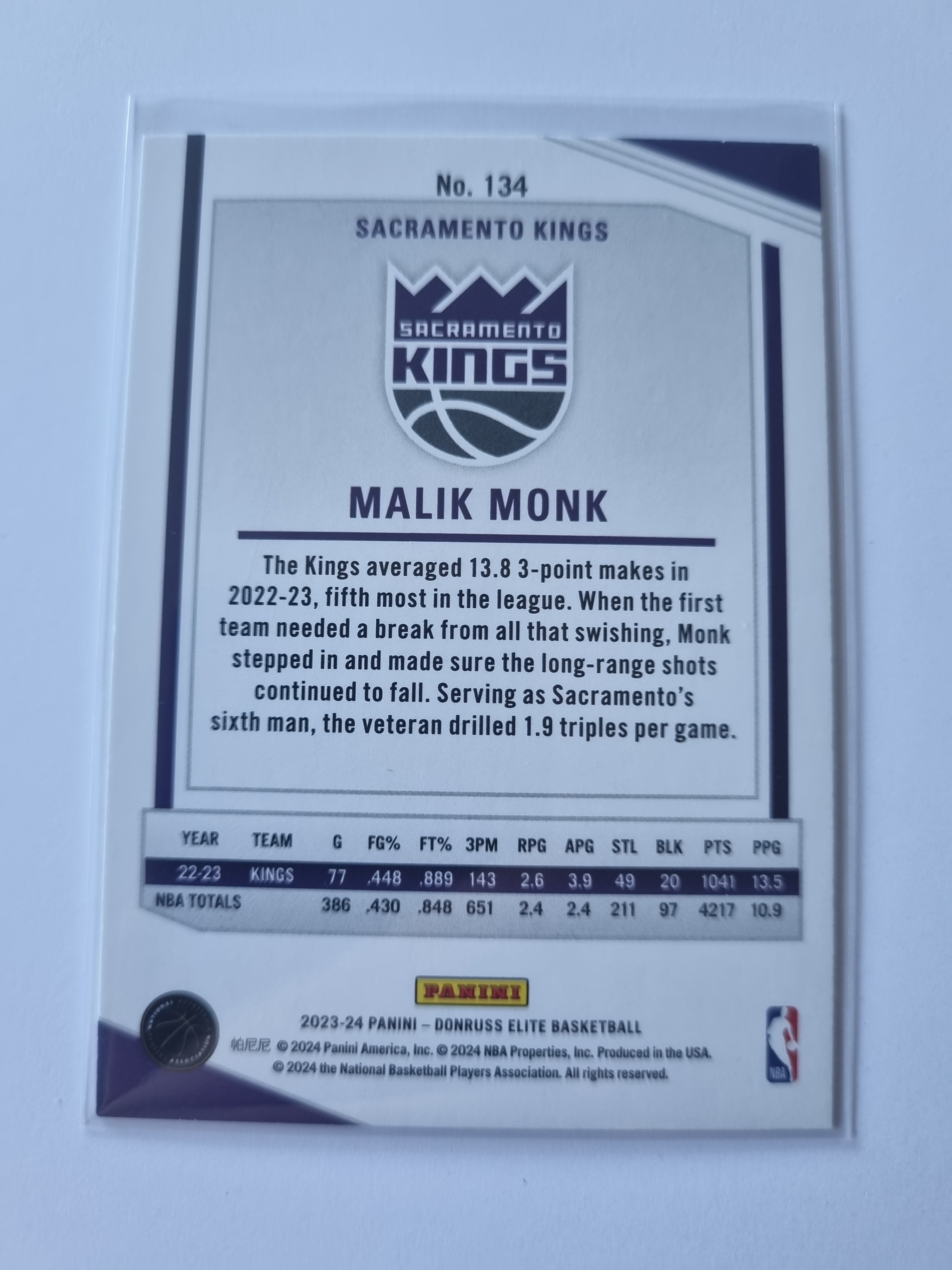 2023-24 Panini Donruss Elite - #134 - Malik Monk - Sacramento Kings