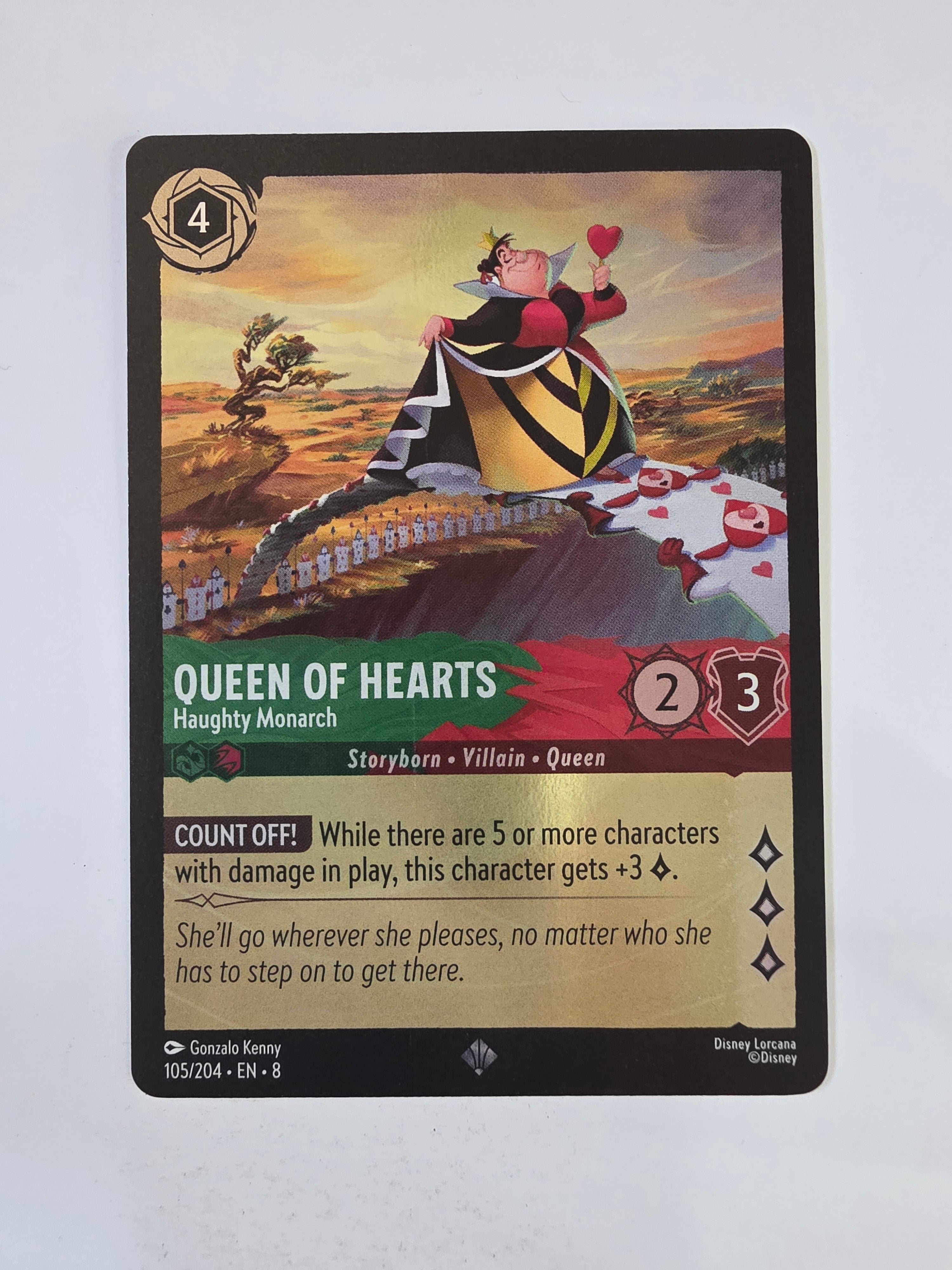 Disney Lorcana Reign of Jafar | Coldfoil | Queen of Hearts Haughty Monarch | #105 | Super Rare