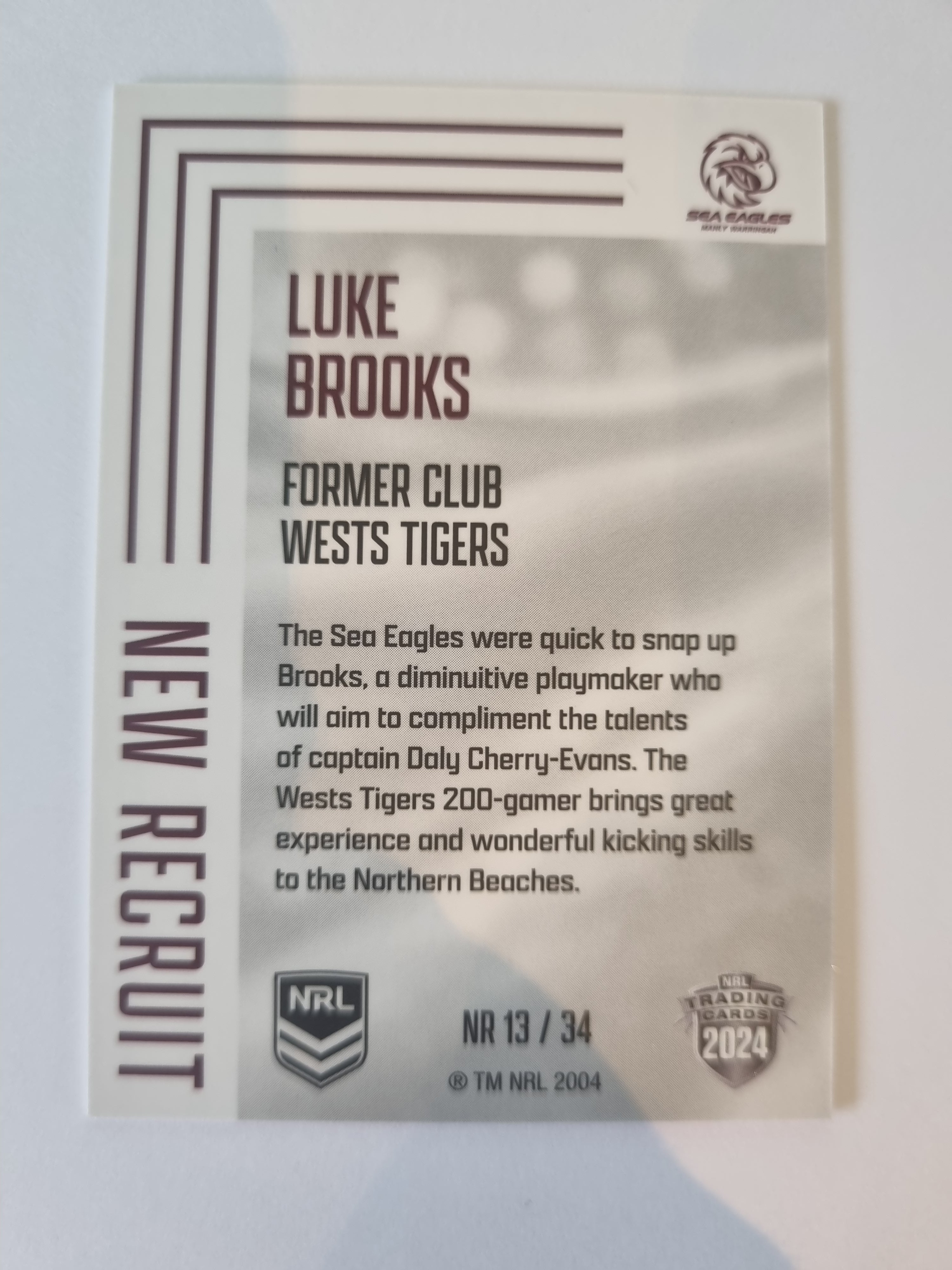 2024 Elite NRL - New Recruit - #NR13 - Luke Brooks - Sea Eagles