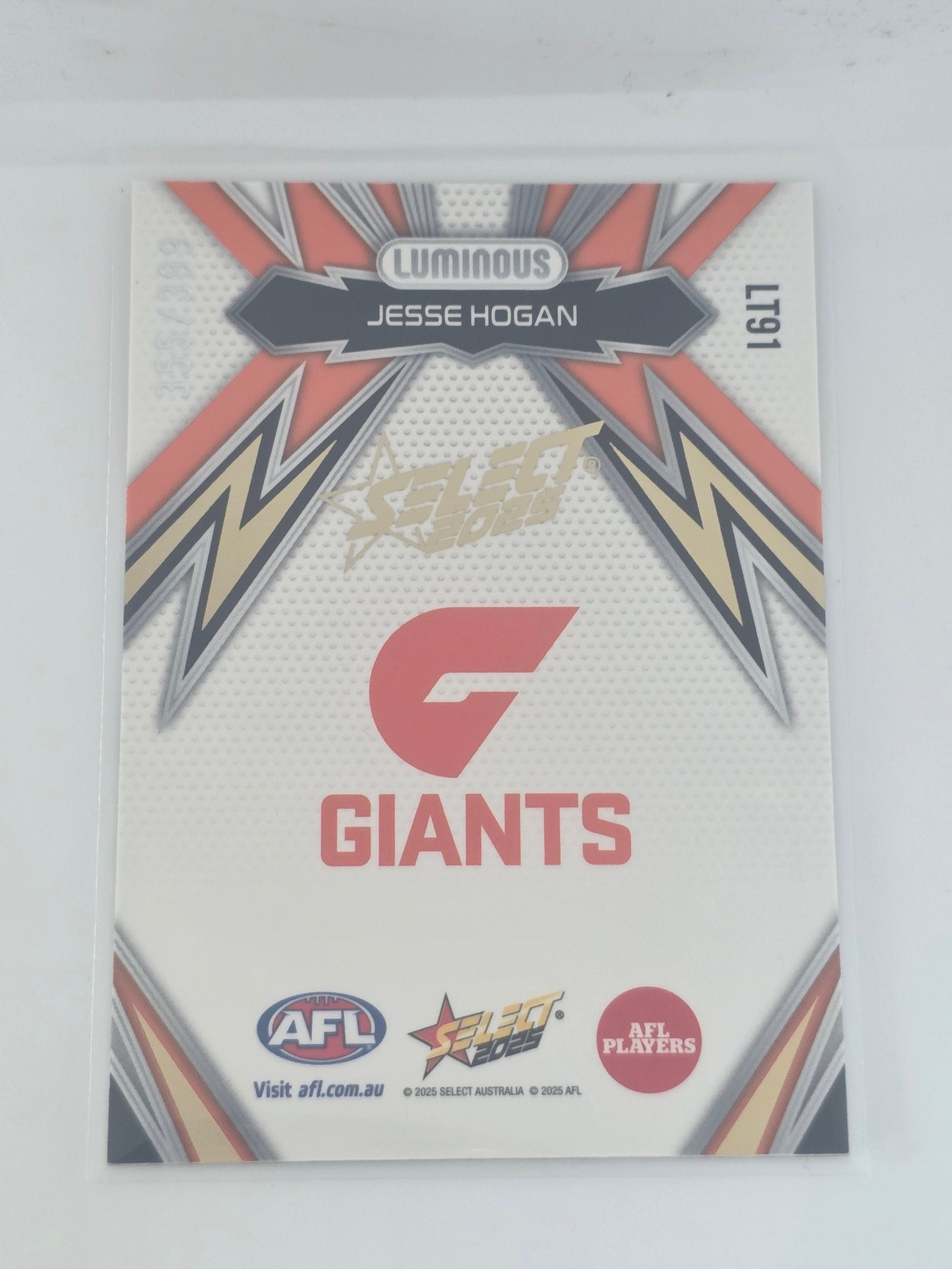 AFL Footy Stars 2025 Luminous Thunderbolt Gold #LT91 J. Hogan GWS #355/399
