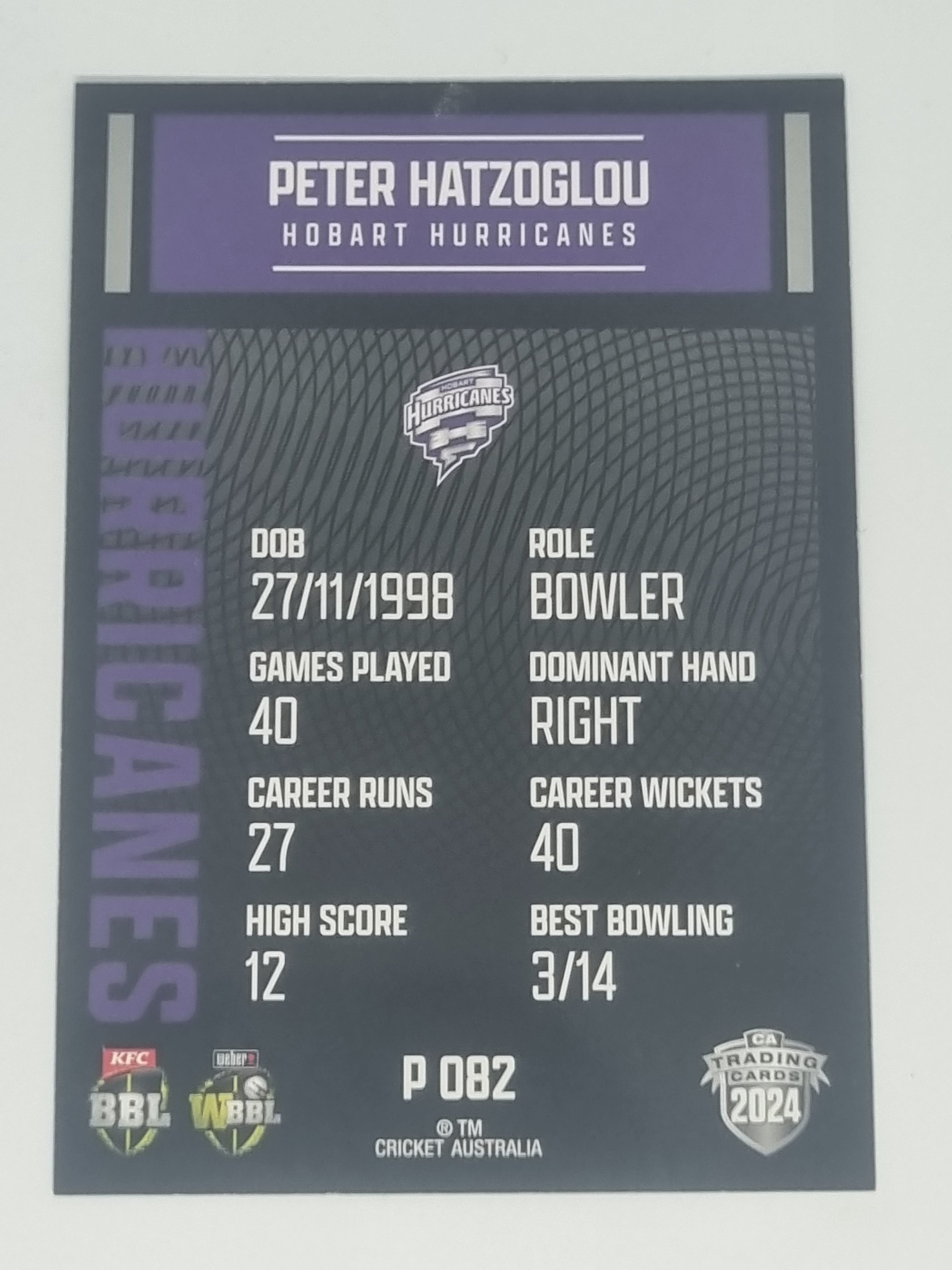 2024-25 LUXE Cricket Traders - Parallel - #P082 - Peter Hatzoglou - Hurricanes