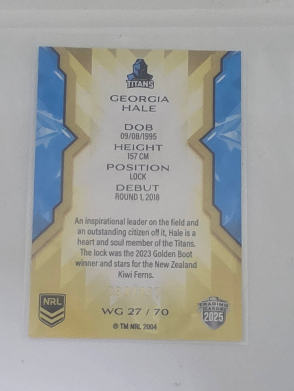 NRL 2025 Traders Titanium | NRLW Gold | #WG27 | Georgia Hale | #083/197 | Titans