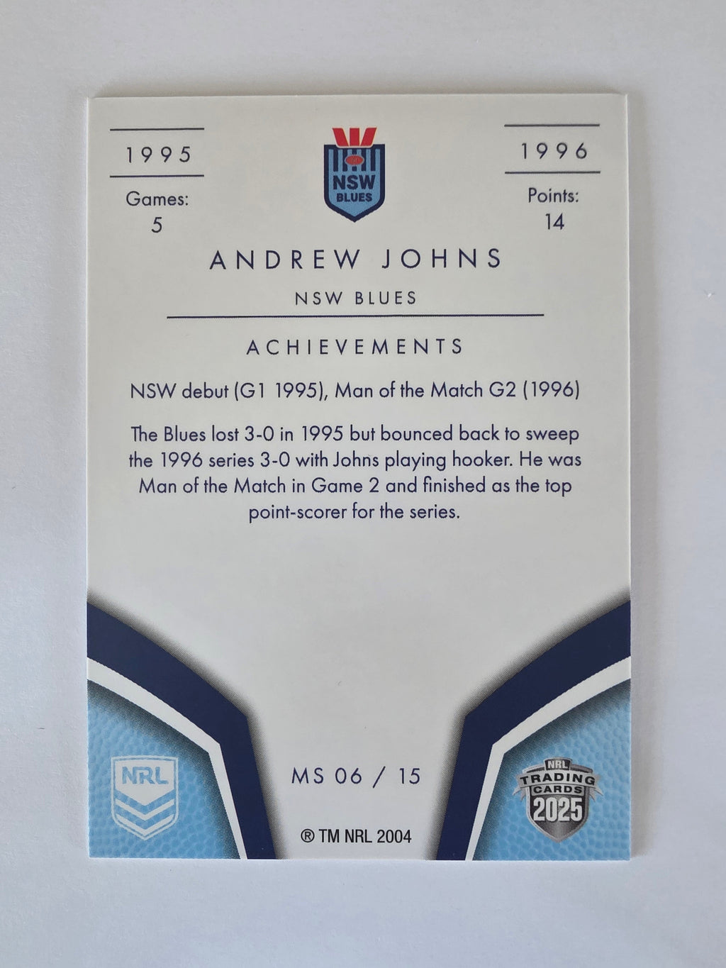 NRL 2025 Elite | Master Series Andrew Johns | MS06 | NSW 95-96