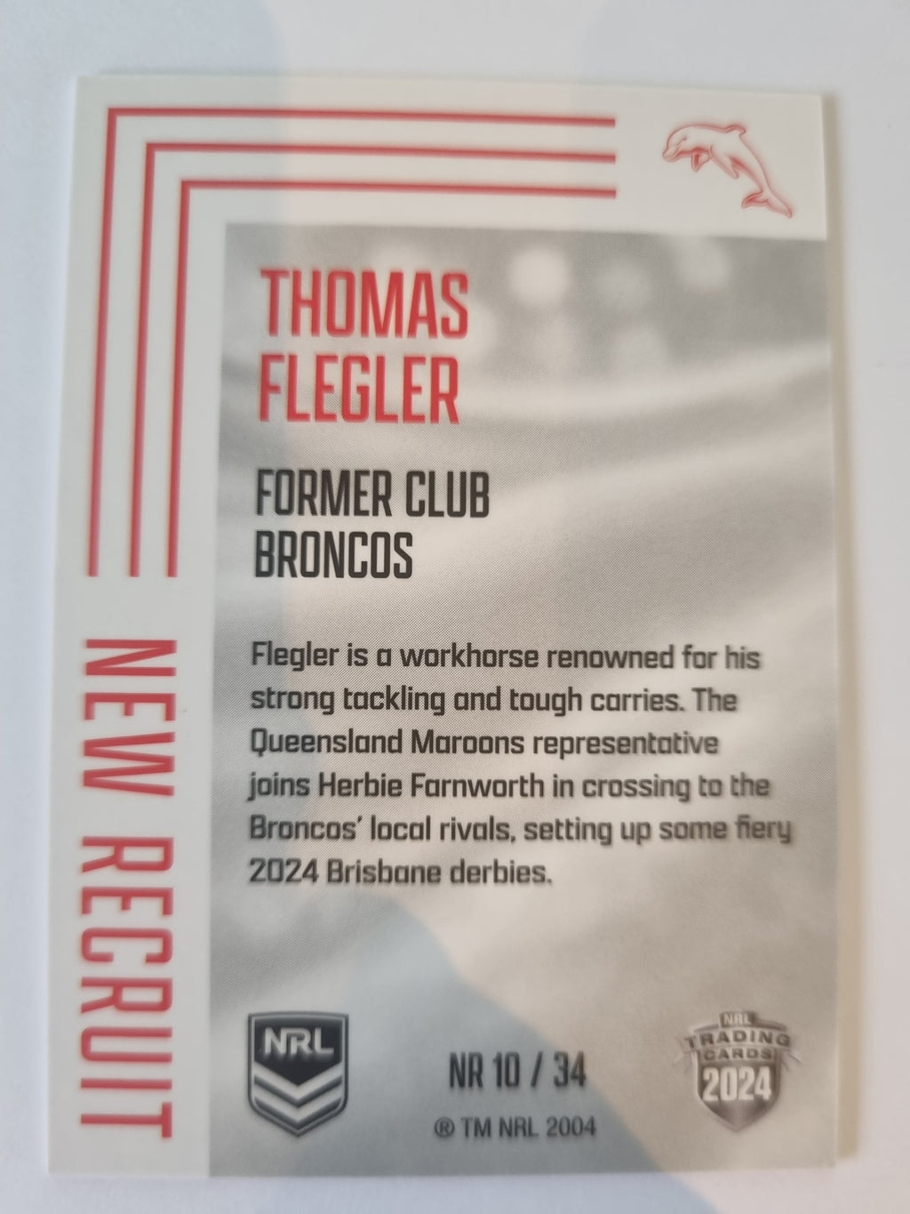 2024 Elite NRL - New Recruit - #NR10 - Thomas Flegler - Dolphins