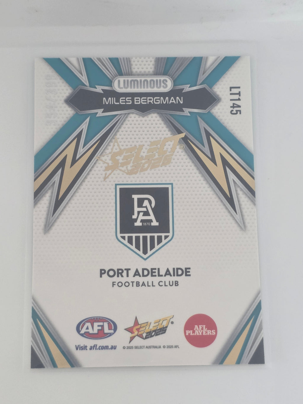AFL Footy Stars 2025 Luminous Thunderbolt Gold #LT145 M. Bergman Port Adelaide #354/399