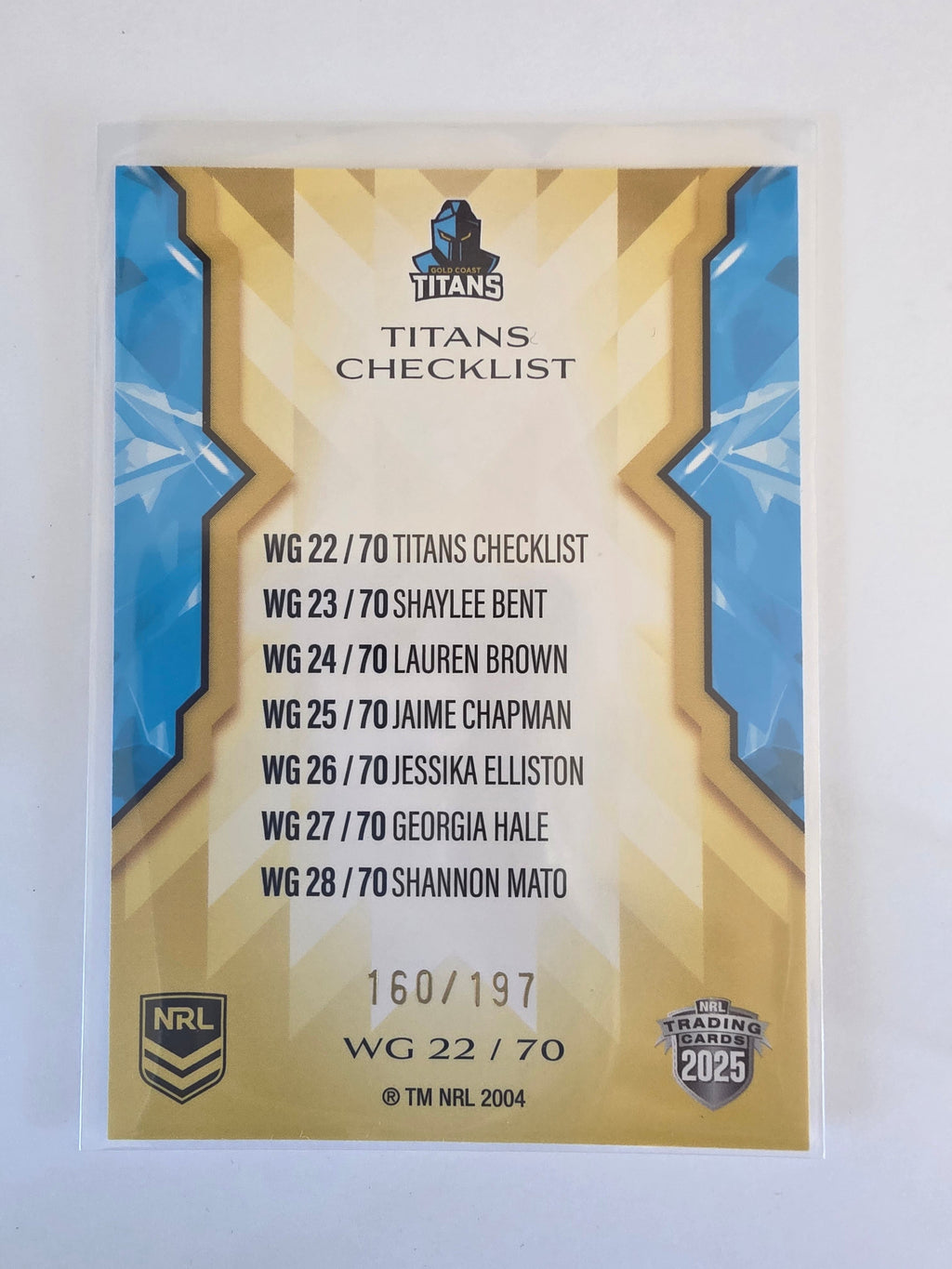 NRL 2025 Traders Titanium | NRLW Gold | #WG22 | Checklist | #160/197 | Titans