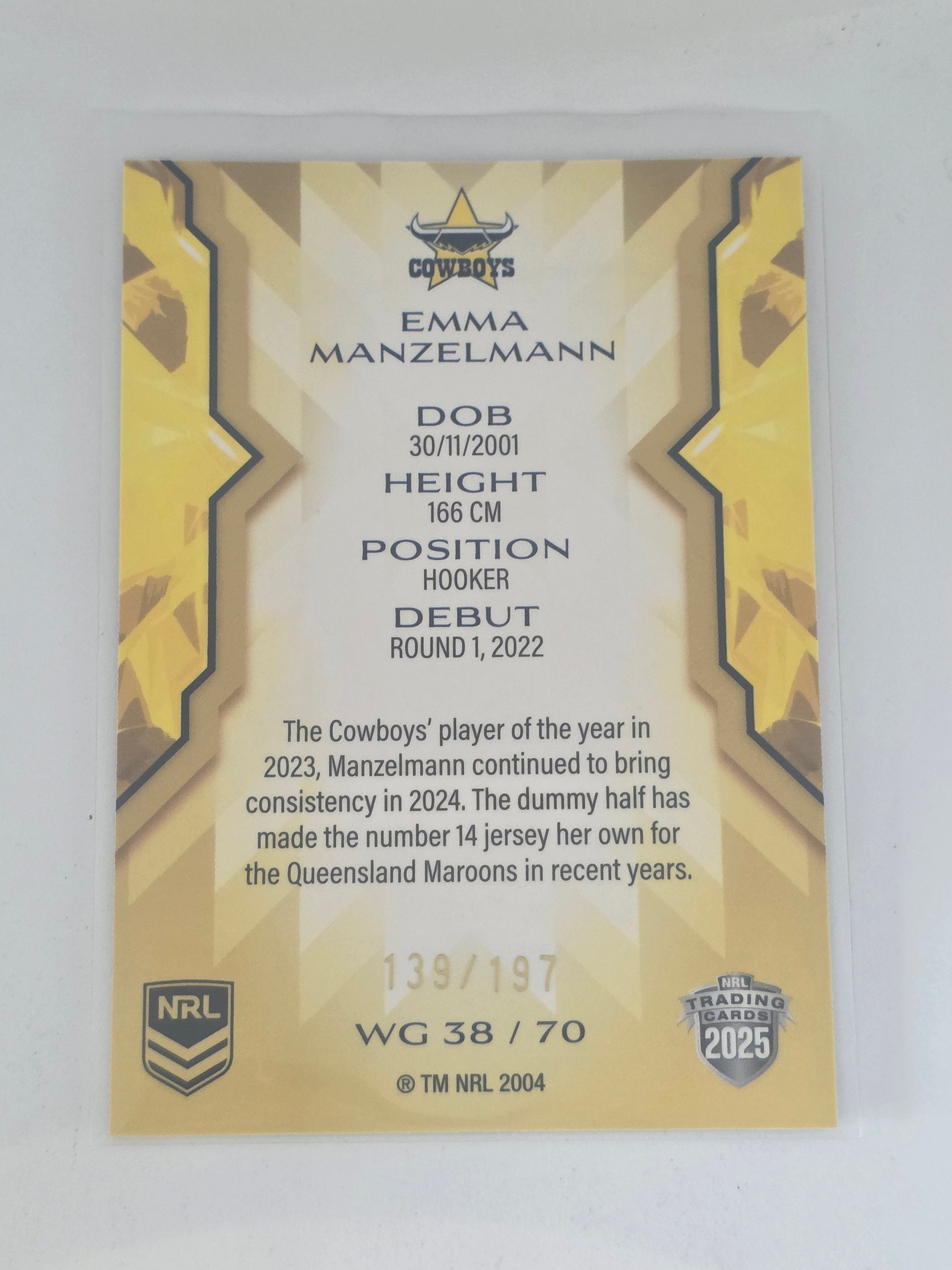 NRL 2025 Traders Titanium | NRLW Gold | #WG38 | Emma Manzelmann|#139/197 Cowboys