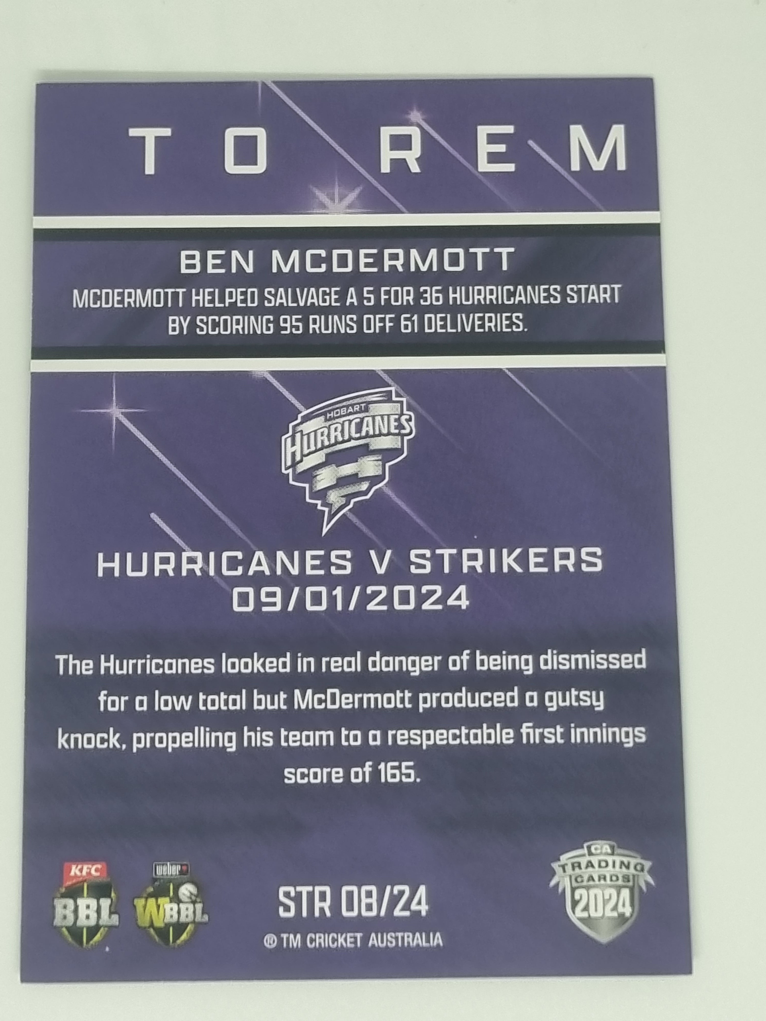 2024-25 LUXE Cricket - Season to Remember - #STR08 - Ben McDermott - Hurricanes