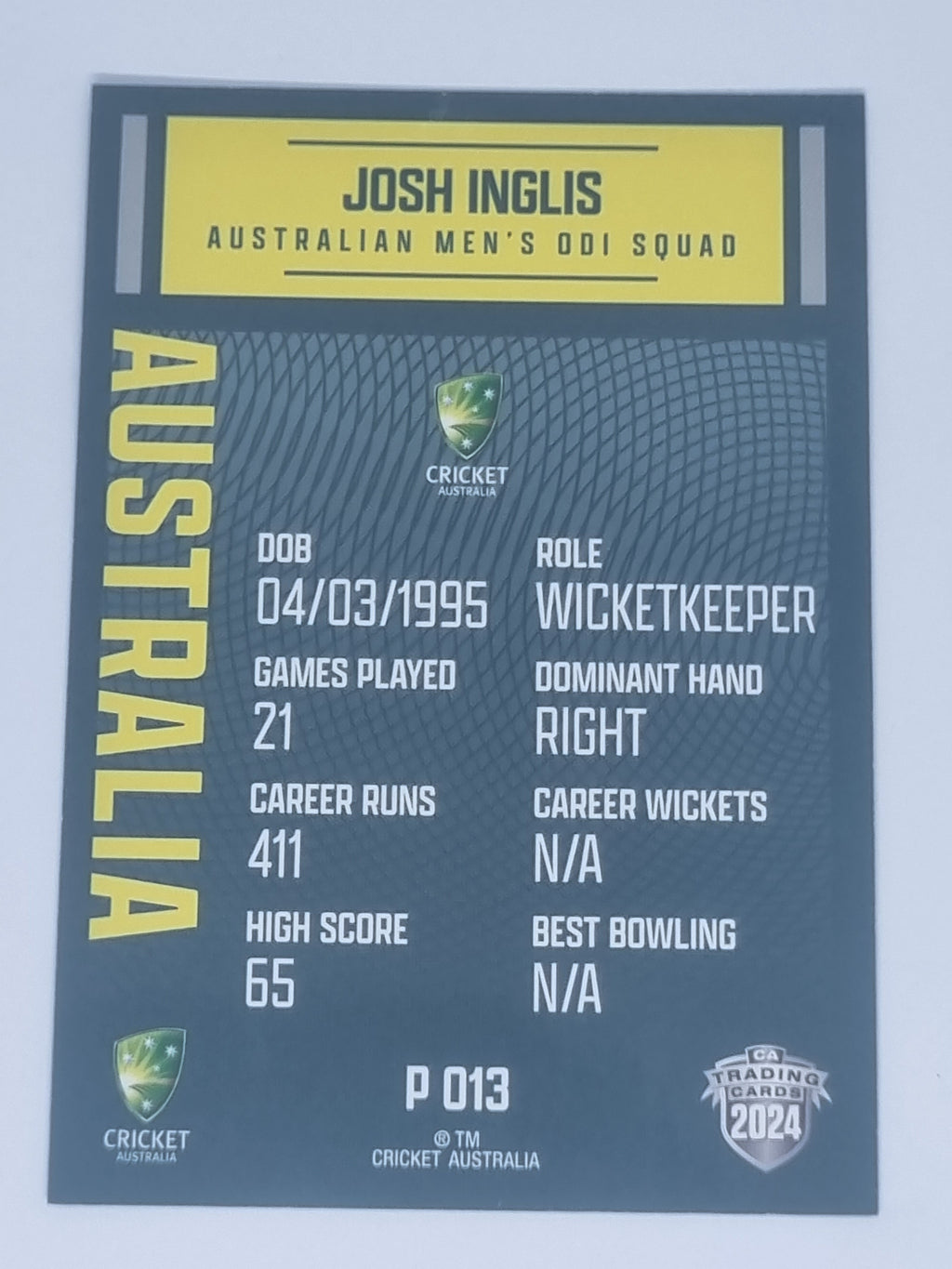 2024-25 LUXE Cricket Traders - Parallel - #P013 - Josh Inglis - Aust ODI
