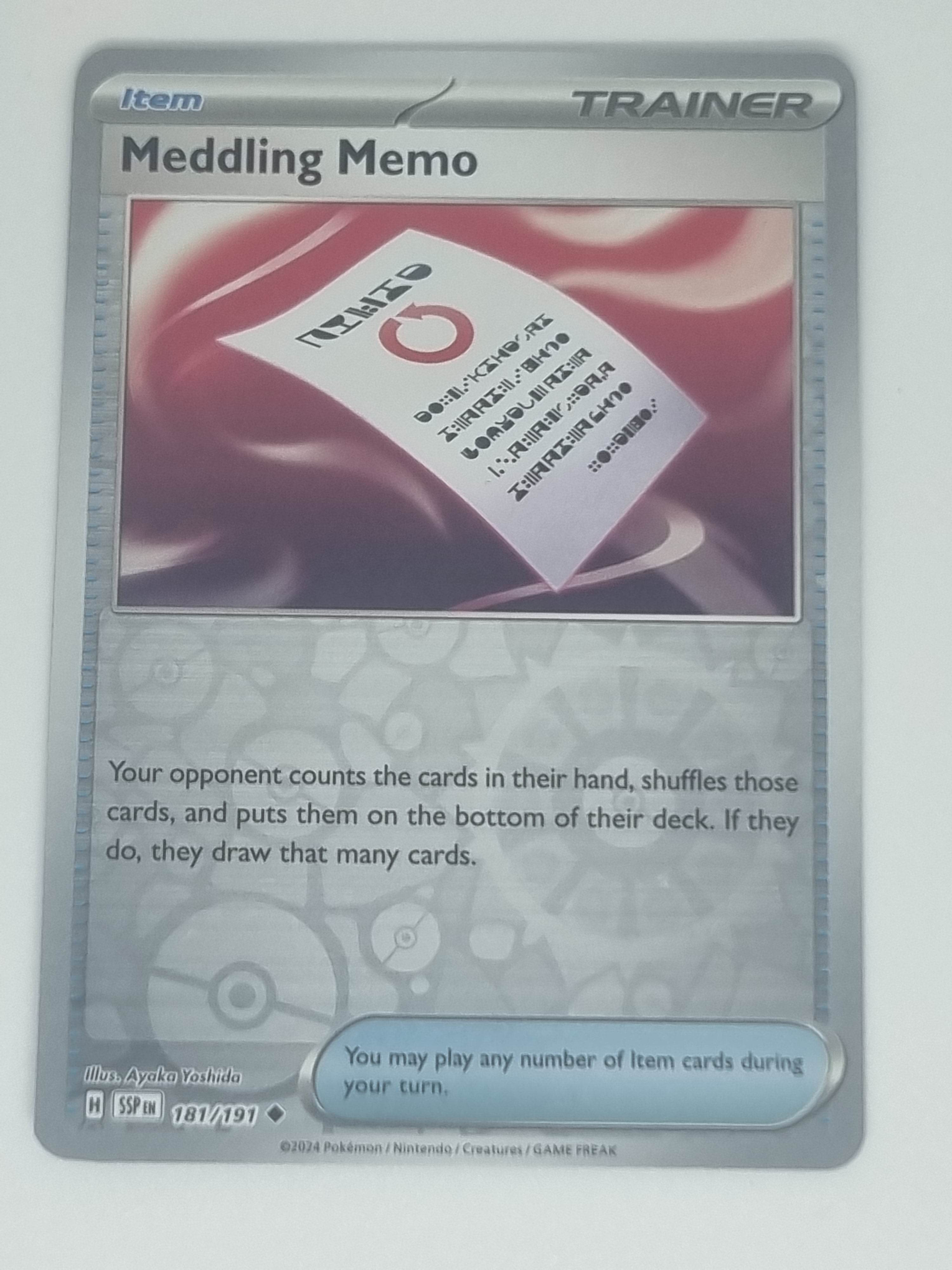 Pokemon TCG - Surging Sparks - #181/191 - Reverse Holo - Meddling Memo Uncommon