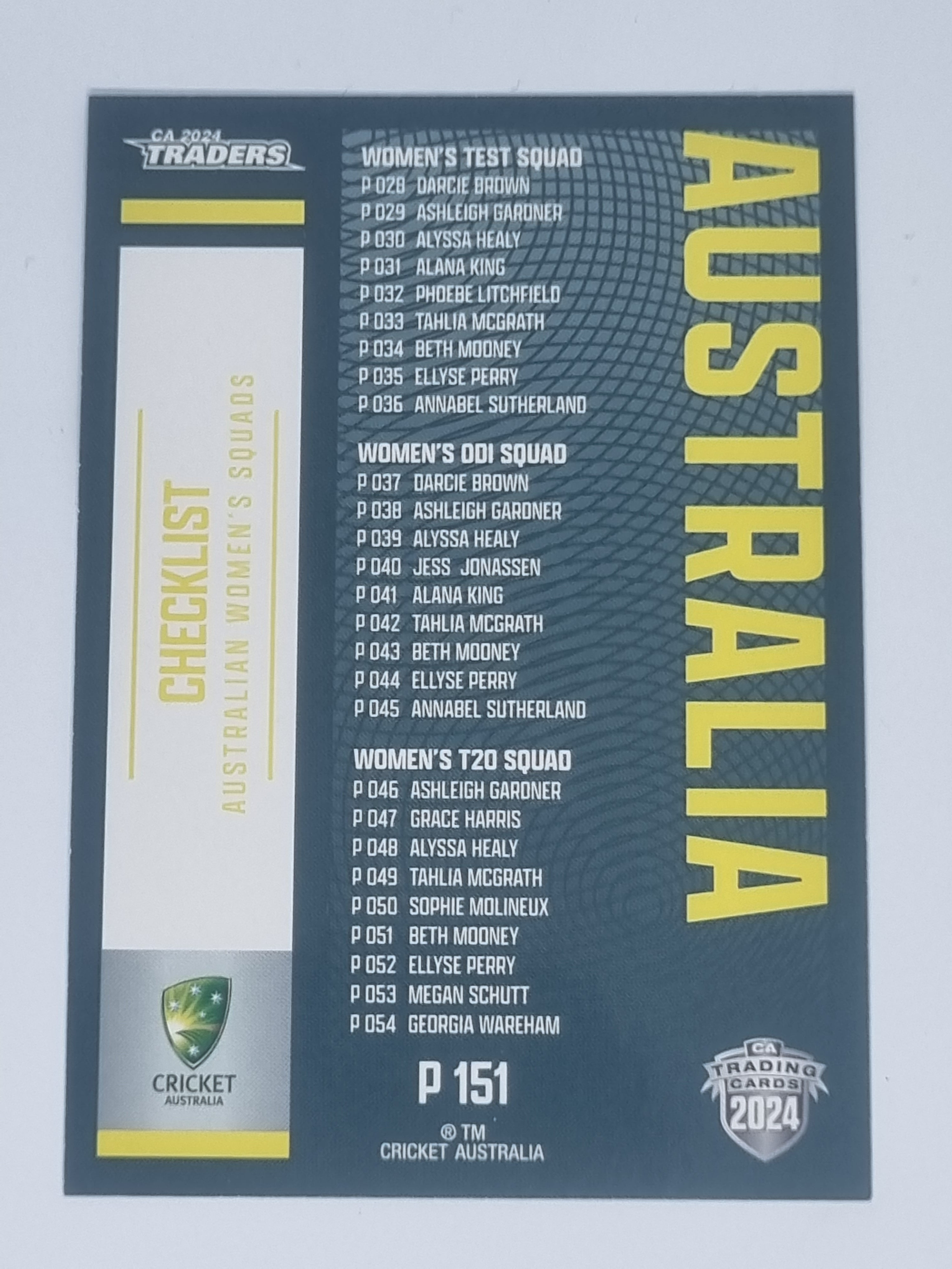 2024-25 LUXE Cricket Traders - Parallel - #P151 - Checklist - Australian Squads
