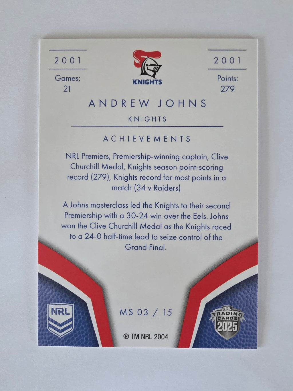 NRL 2025 Elite | Master Series Andrew Johns | #MS03 | Knights 01-01
