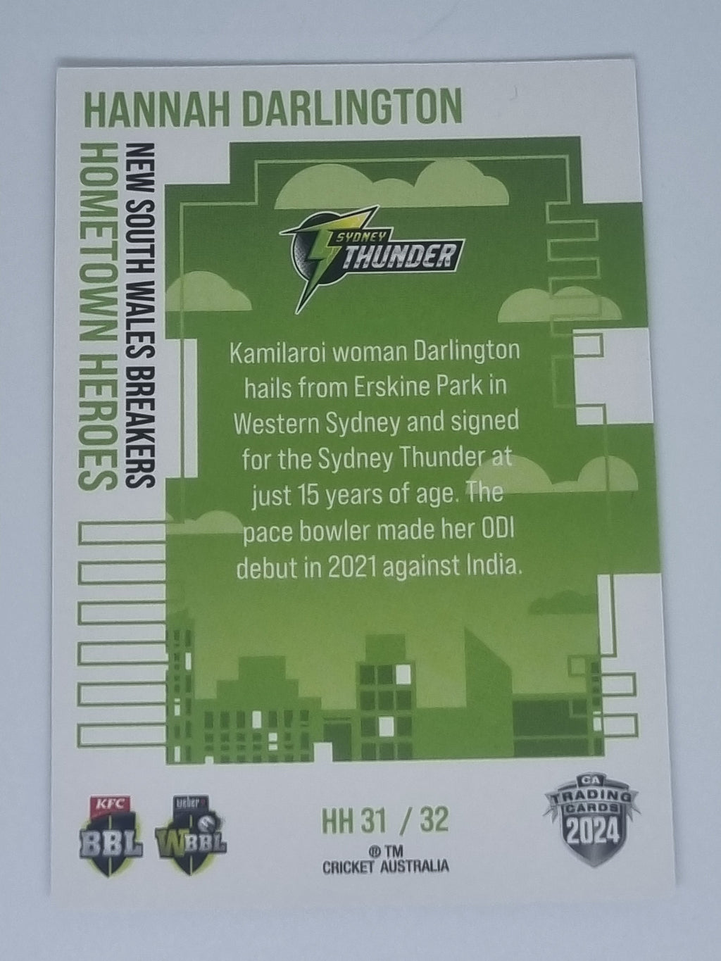 2024-25 LUXE Cricket - Hometown Heroes - #HH31 - Hannah Darlington - Thunder