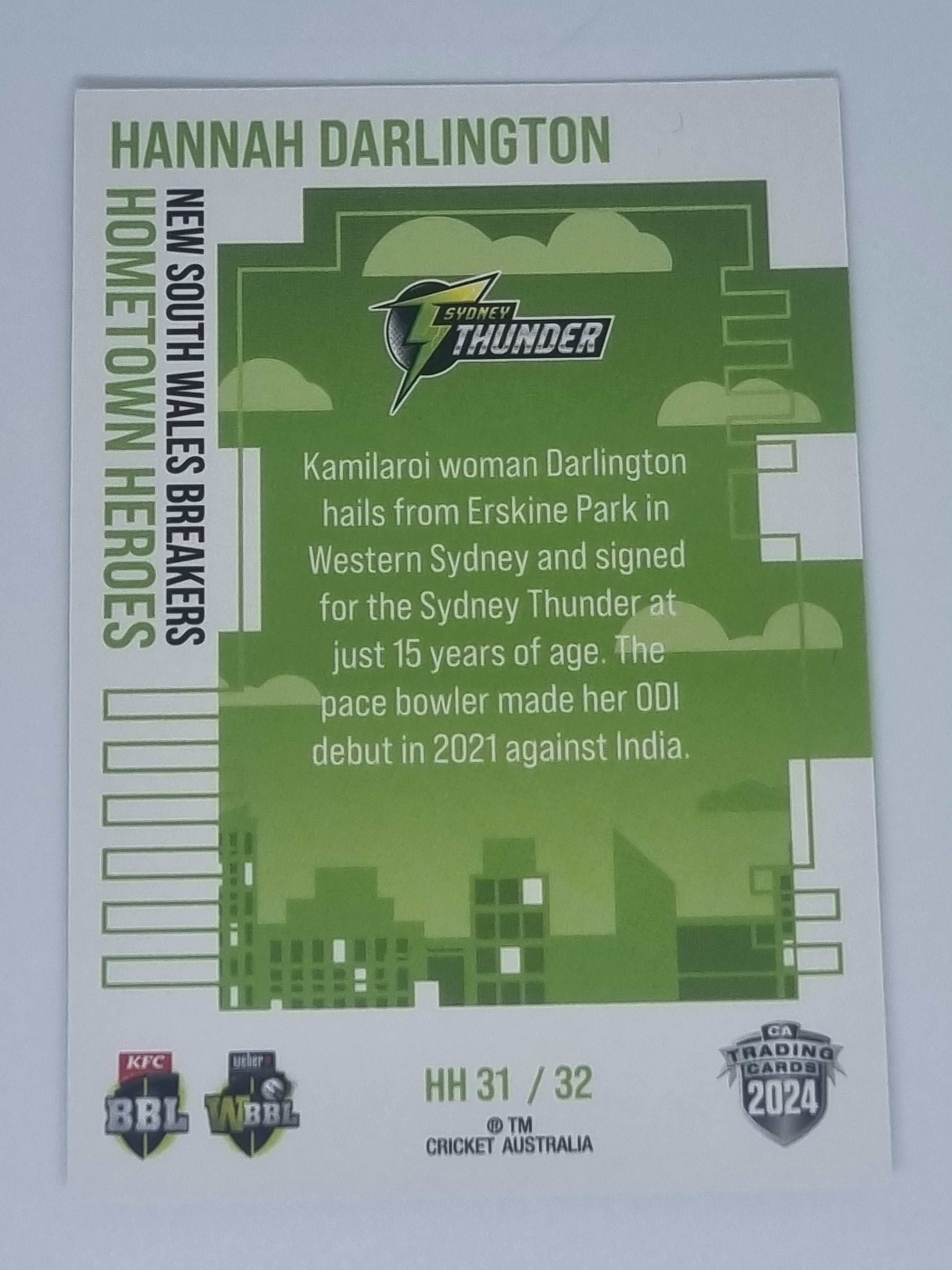 2024-25 LUXE Cricket - Hometown Heroes - #HH31 - Hannah Darlington - Thunder