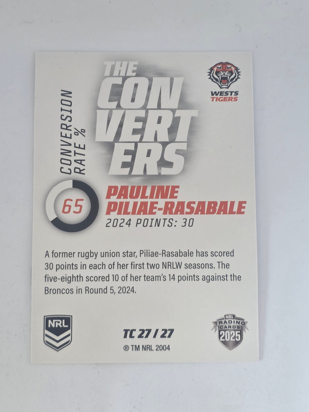 NRL 2025 Traders | Converters | #TC27 | Pauline Piliae-Rasabale | Tigers