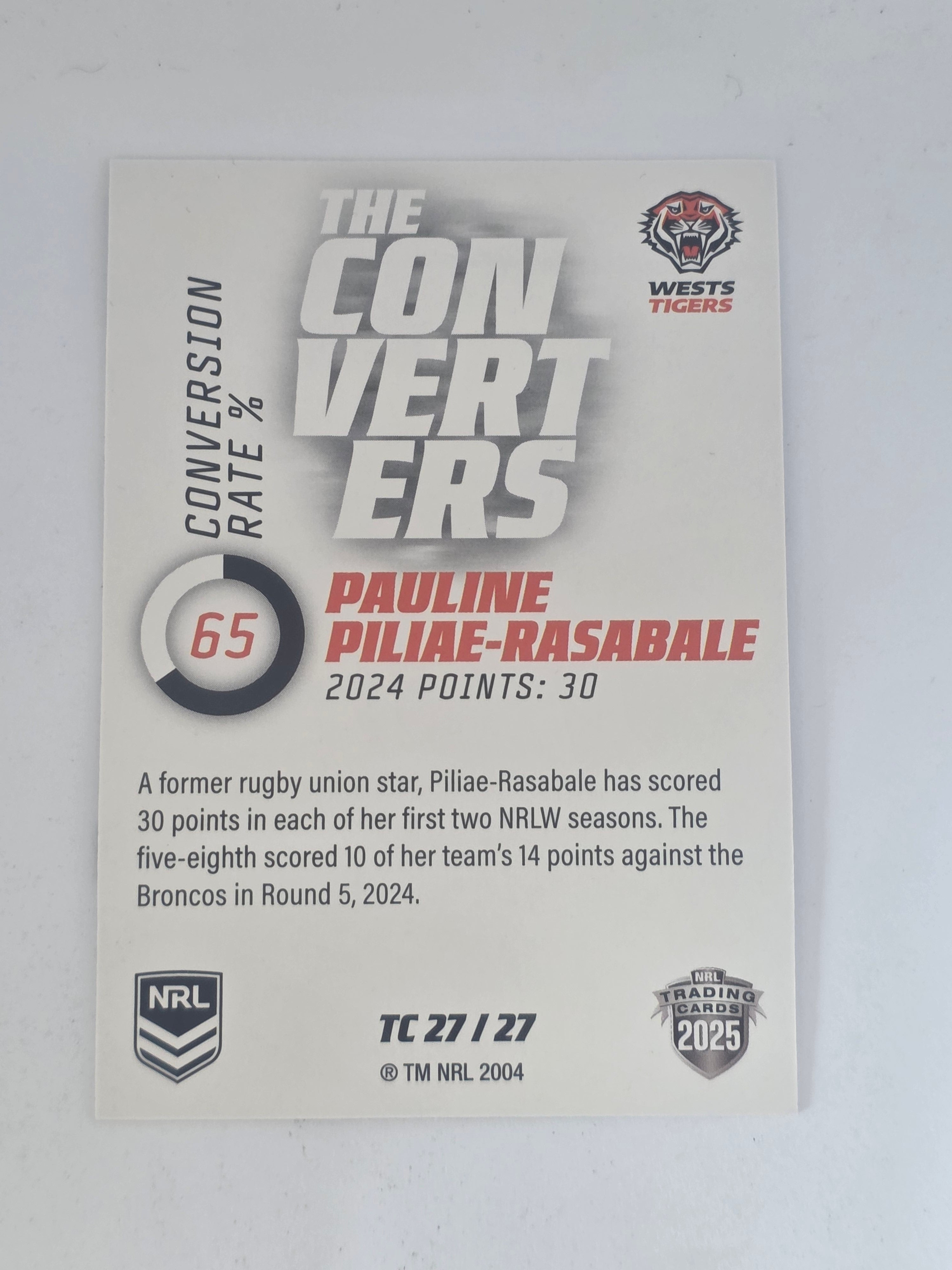 NRL 2025 Traders | Converters | #TC27 | Pauline Piliae-Rasabale | Tigers