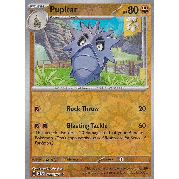 Pokemon TCG -Obsidian Flames -#106 -Pupitar -Uncommon -Reverse Holo