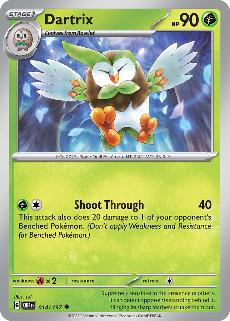 Pokemon TCG - Obsidian Flames - #14 -Dartrix - Uncommon