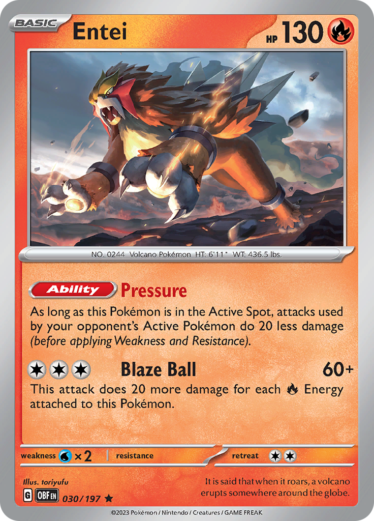 Pokemon TCG - Obsidian Flames - #30 -Entei - Rare Holo