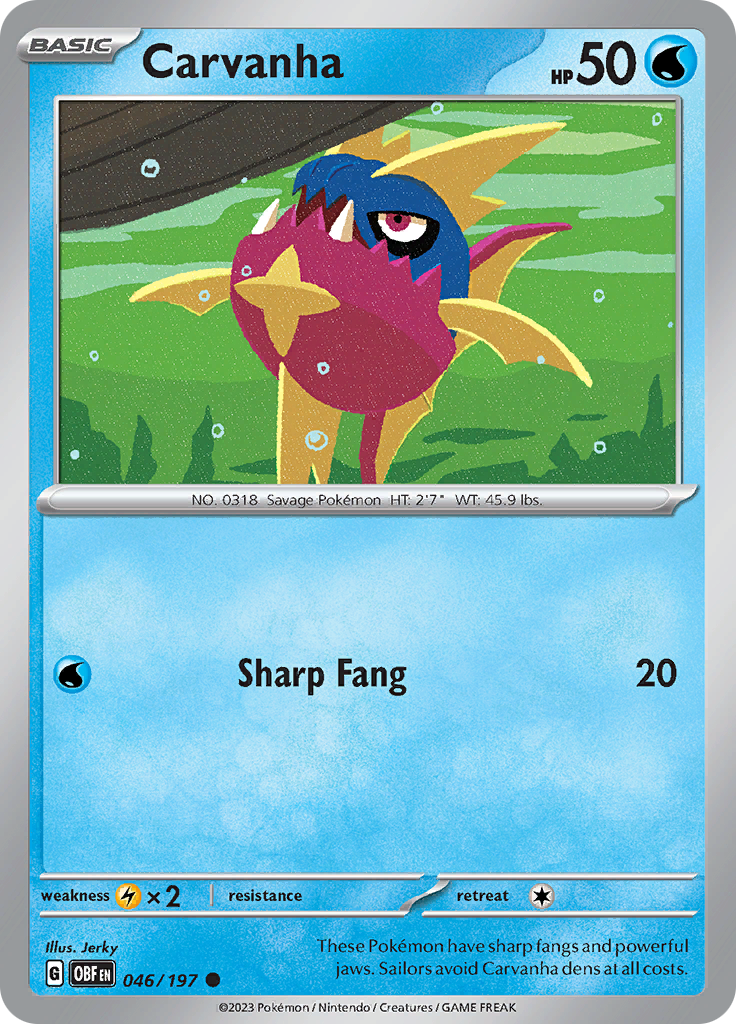 Pokemon TCG - Obsidian Flames - #46 -Carvanha - Common