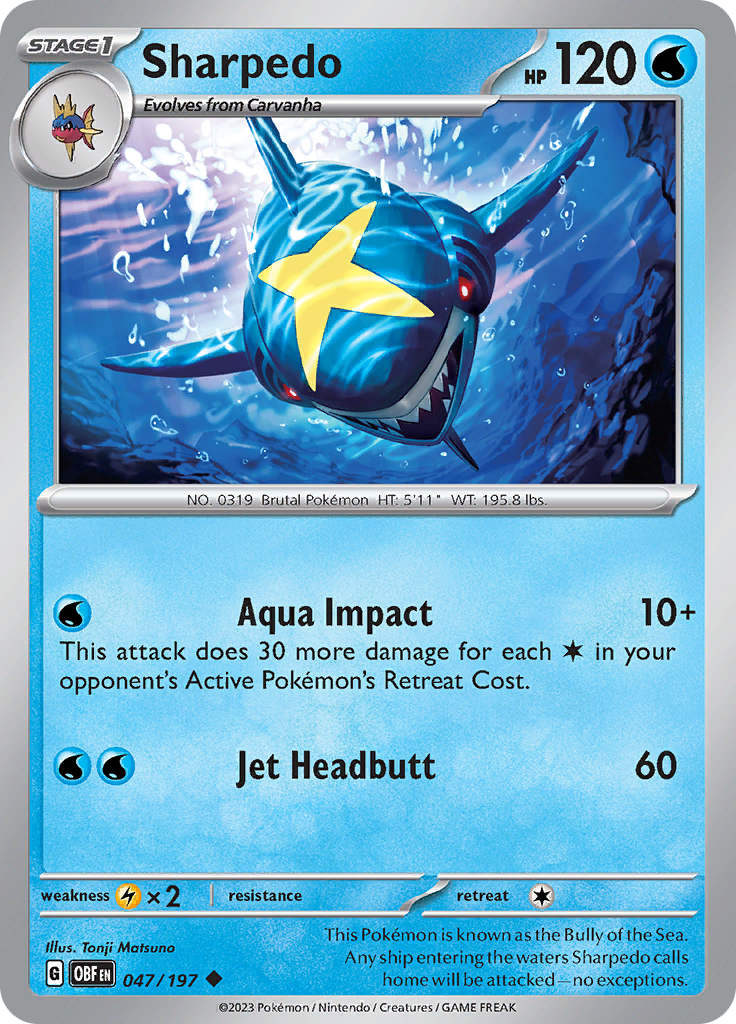 Pokemon TCG - Obsidian Flames - #47 -Sharpedo - Uncommon
