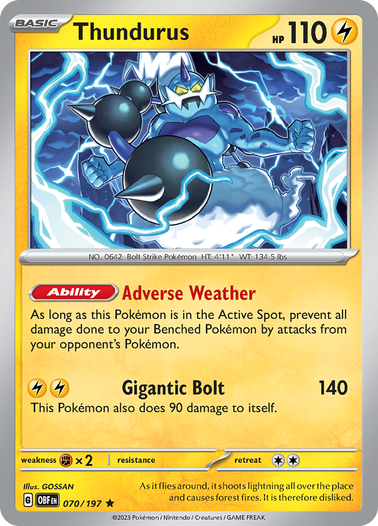 Pokemon TCG - Obsidian Flames - #70 -Thundurus - Rare Holo