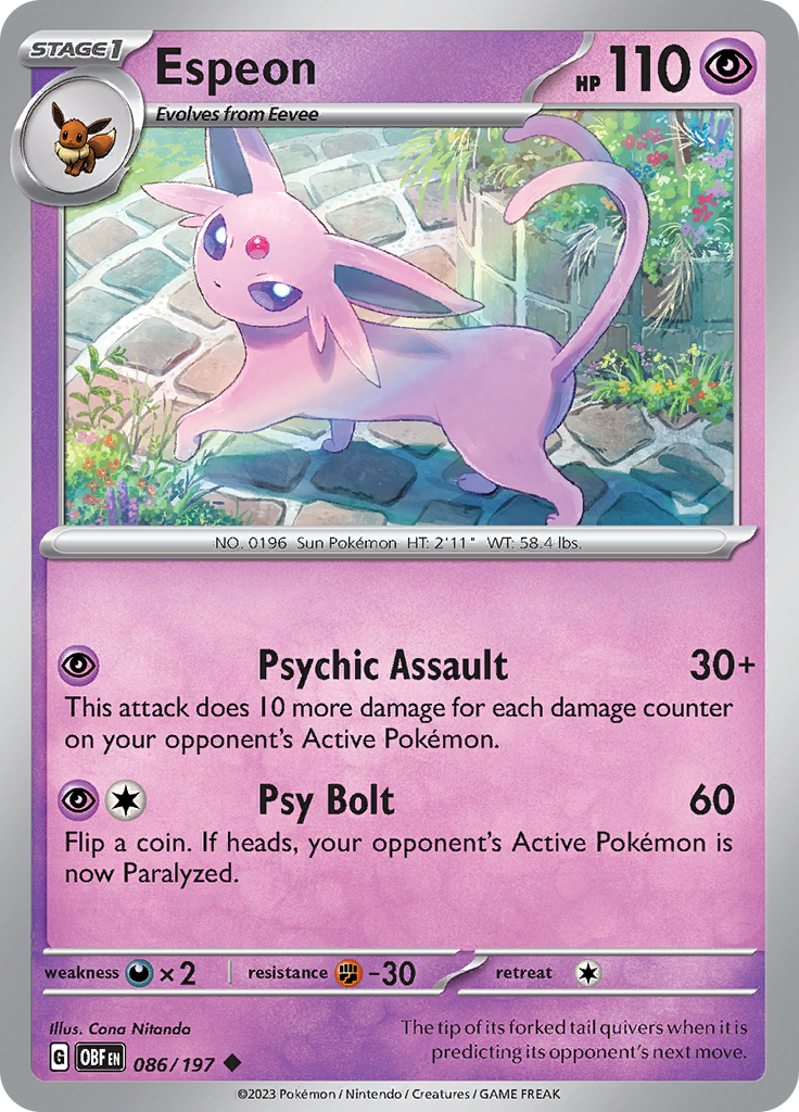 Pokemon TCG - Obsidian Flames - #86 -Espeon - Uncommon