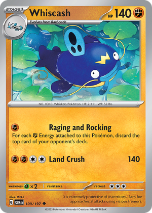 Pokemon TCG - Obsidian Flames - #109 -Whiscash - Uncommon